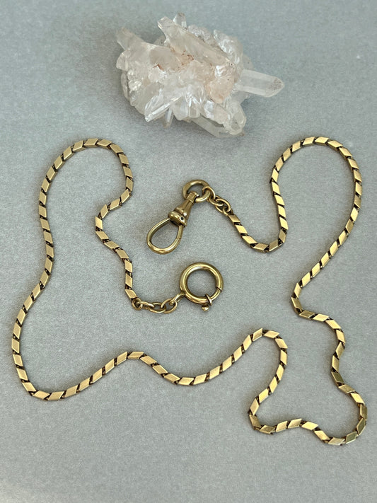 Antique 14k Gold 16” Geometric Link Watch Chain Necklace