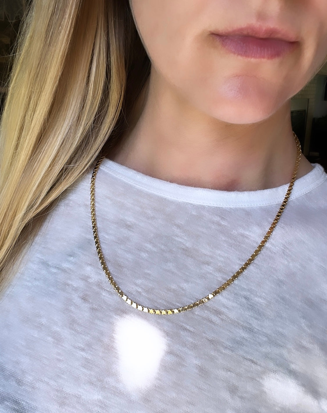 Vintage 14k Gold 20” Mirror Heart Link Chain Necklace