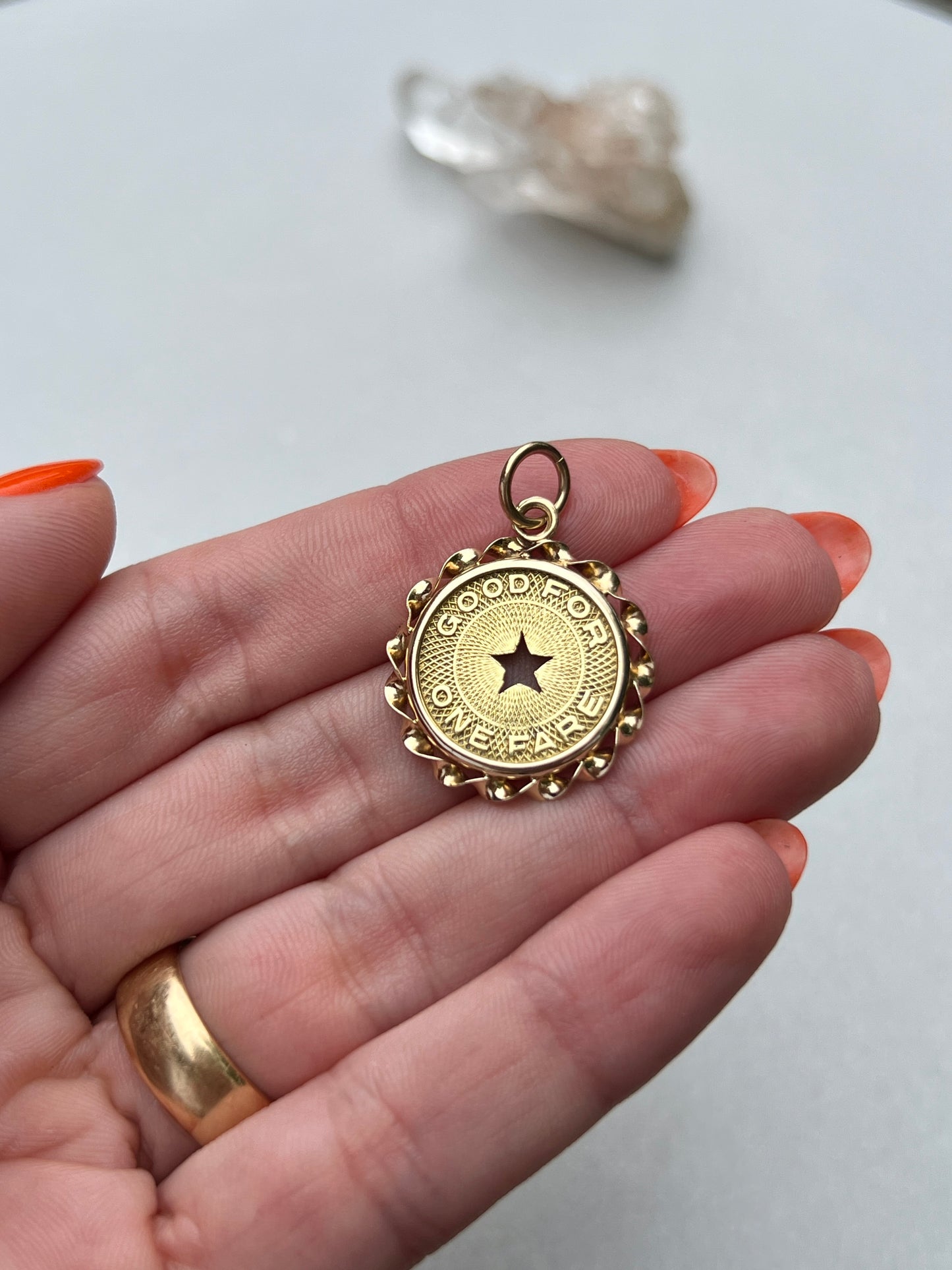 Vintage Brass ‘Rose City’ Transit Token in 14k Gold Coin Frame