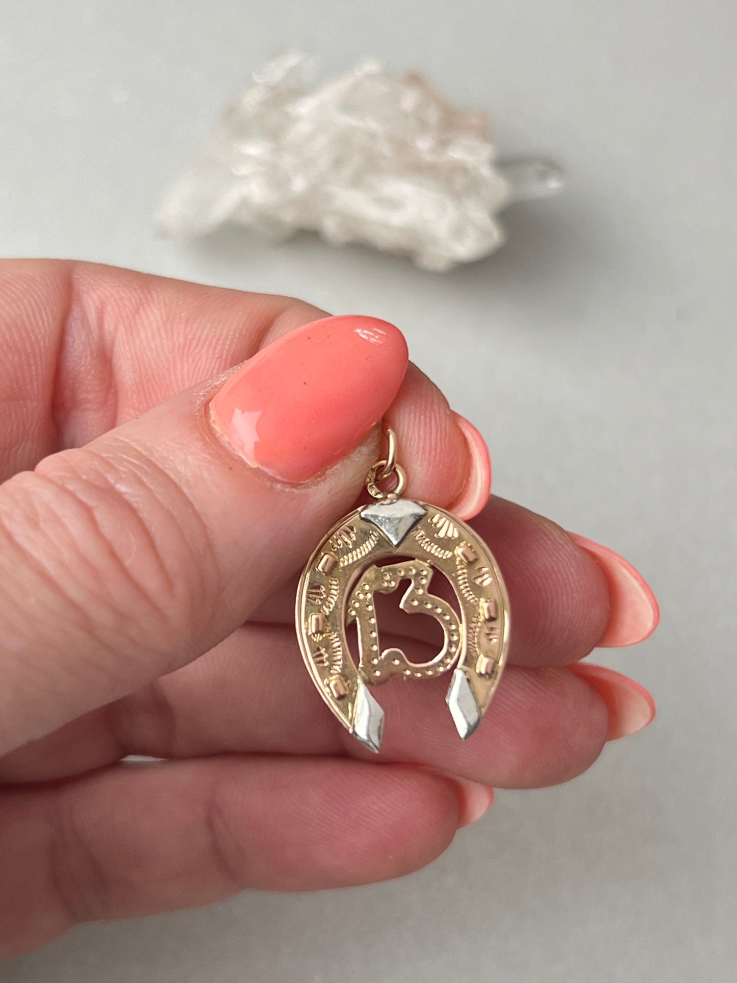 Vintage 14k Two-Tone Gold Lucky Number 13 Horseshoe Pendant