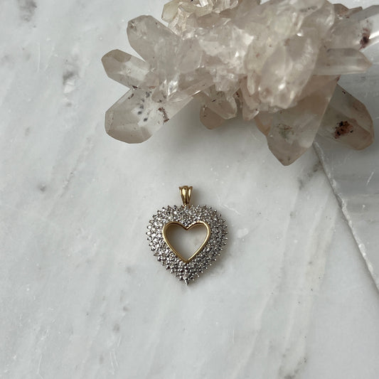 Vintage 14k Gold Diamond Pave Heart Charm