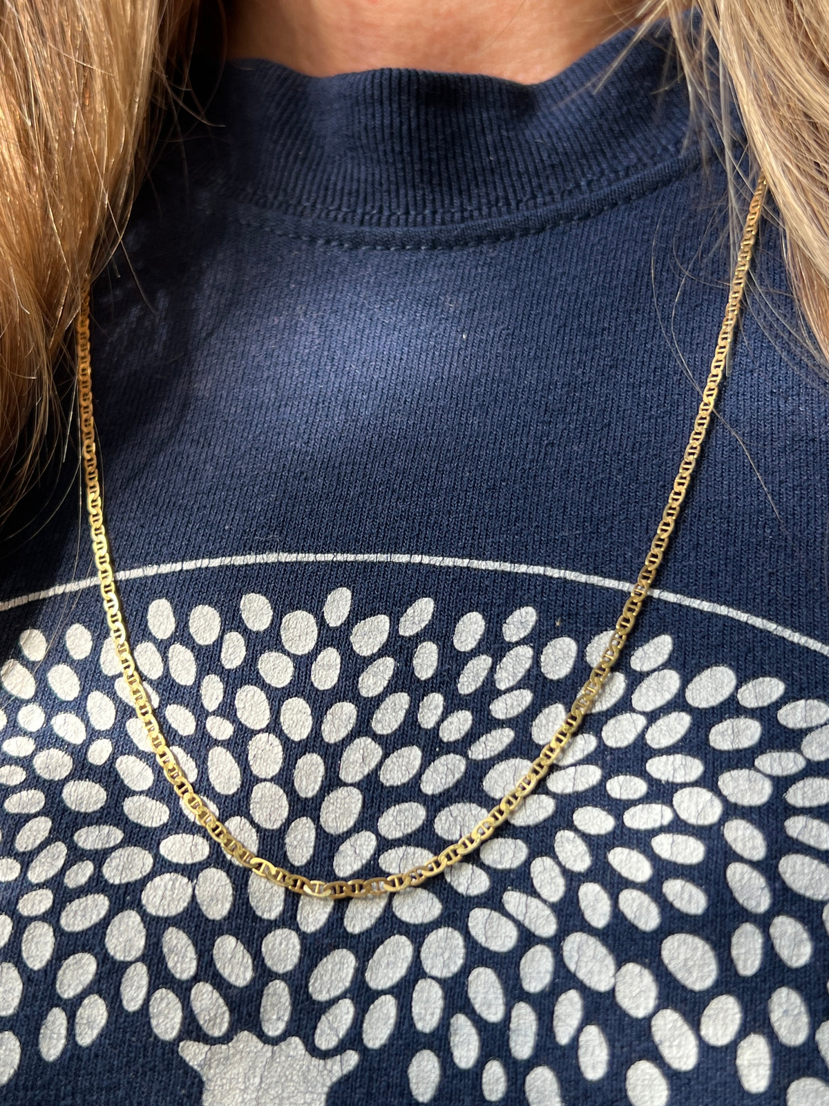 Vintage 14k Gold 24” Flat Mariner Link Chain