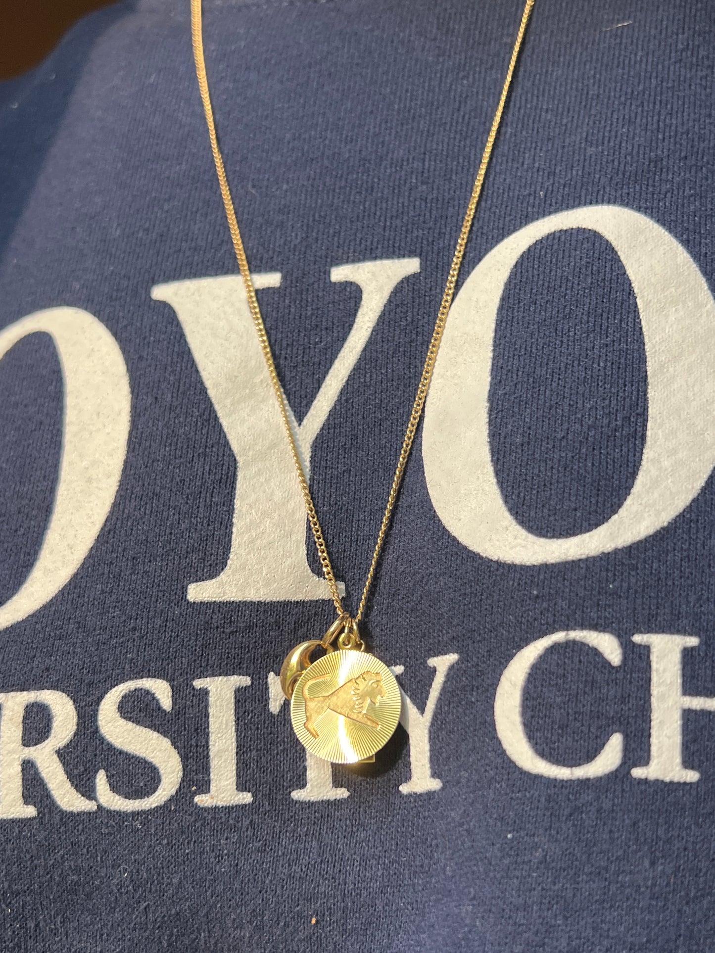 Vintage 14k Gold Engine Turned Celestial Leo Zodiac Charm
