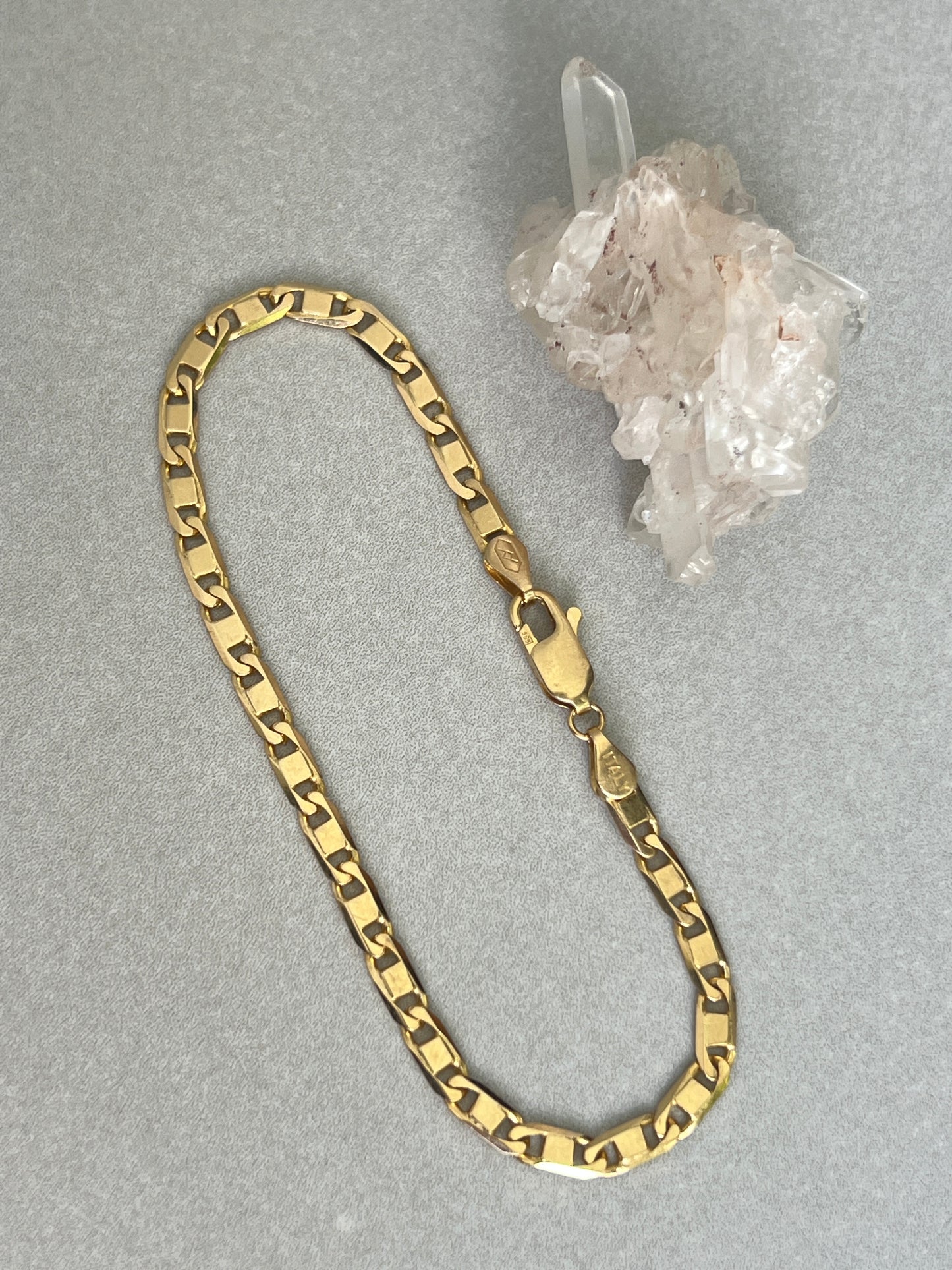Vintage 14k Gold 6.75” Quilted Anchor/Mariner Link Bracelet