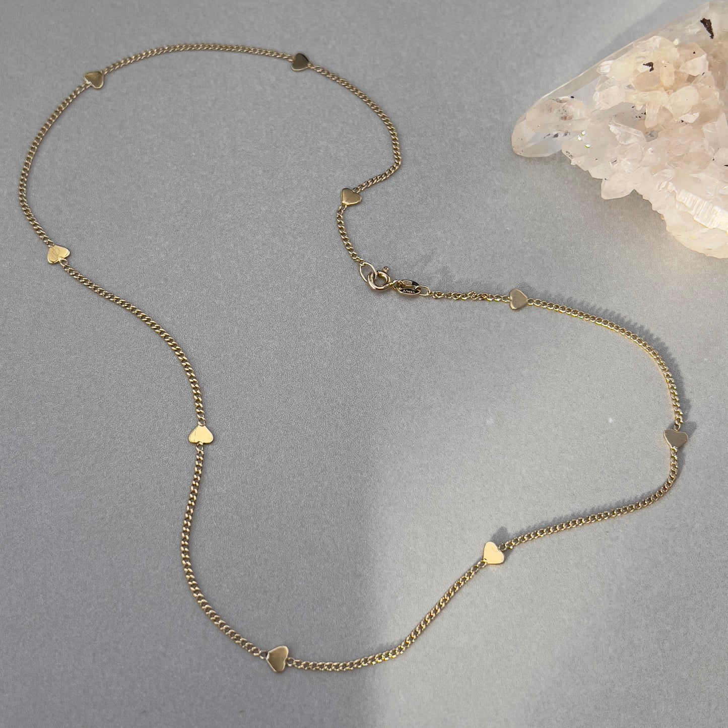 Vintage 14k Gold 17.5” Heart Station Curb Chain Necklace