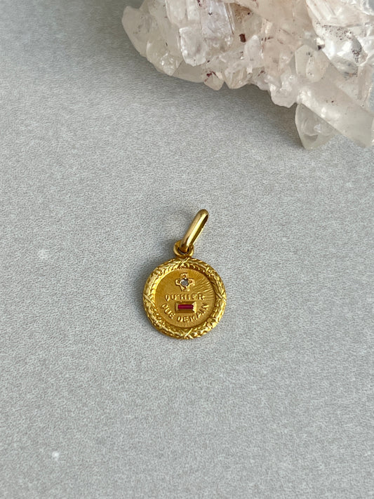 Vintage 18k Gold Diamond and Ruby ‘Qu’hier - Que Demain’ French Love Token - XS