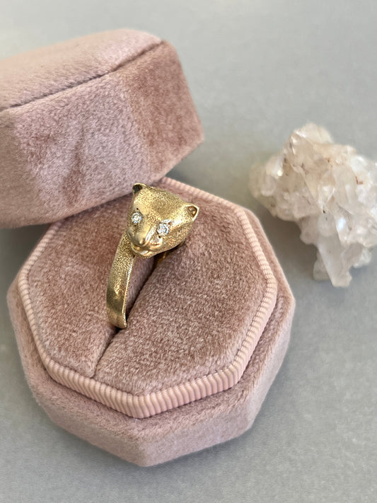 Vintage 14k Gold Diamond-Eyed Panther Wrap Ring