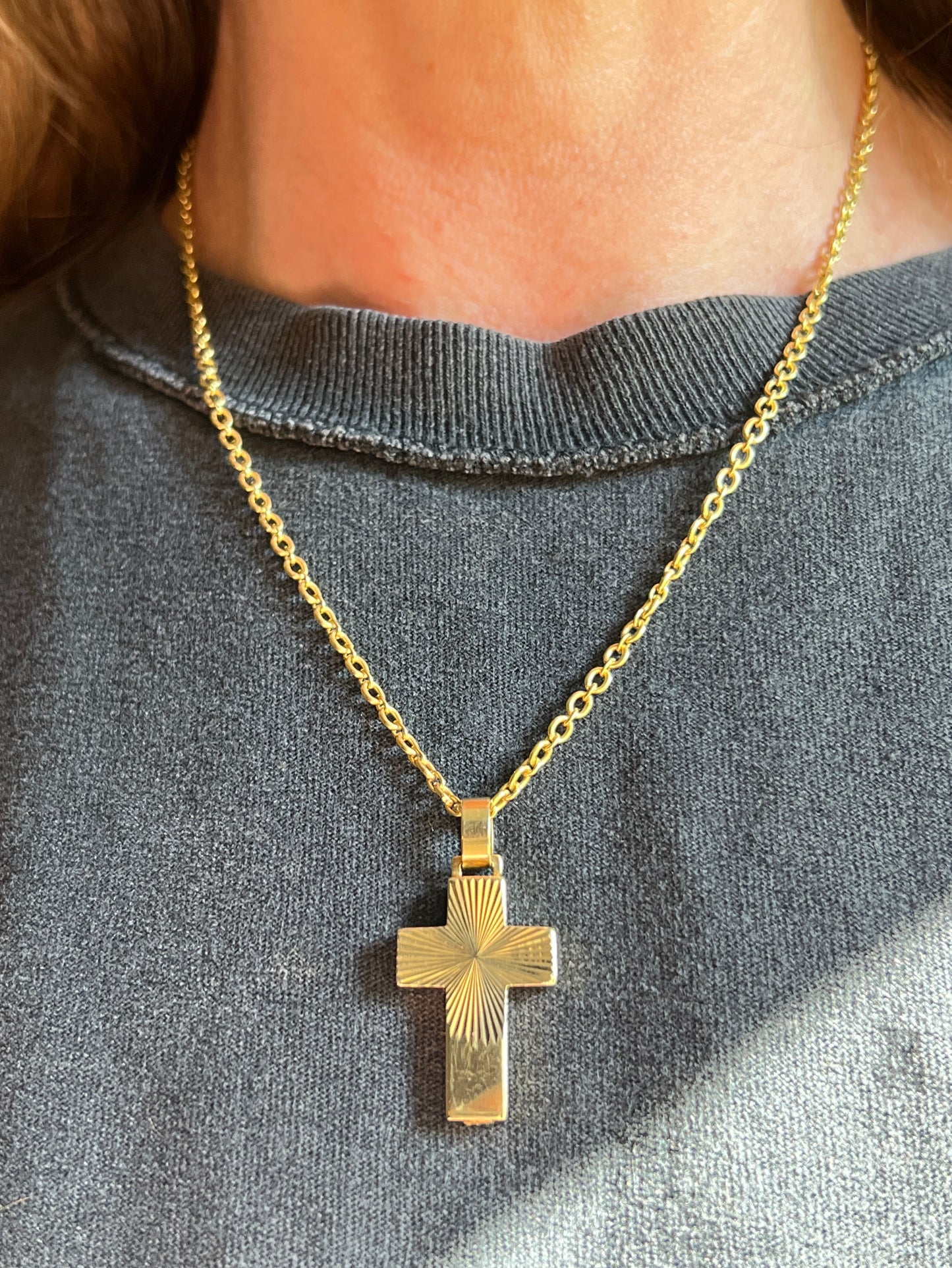 Vintage 14k Gold Engine Turned Cross by Unoaerre Italy