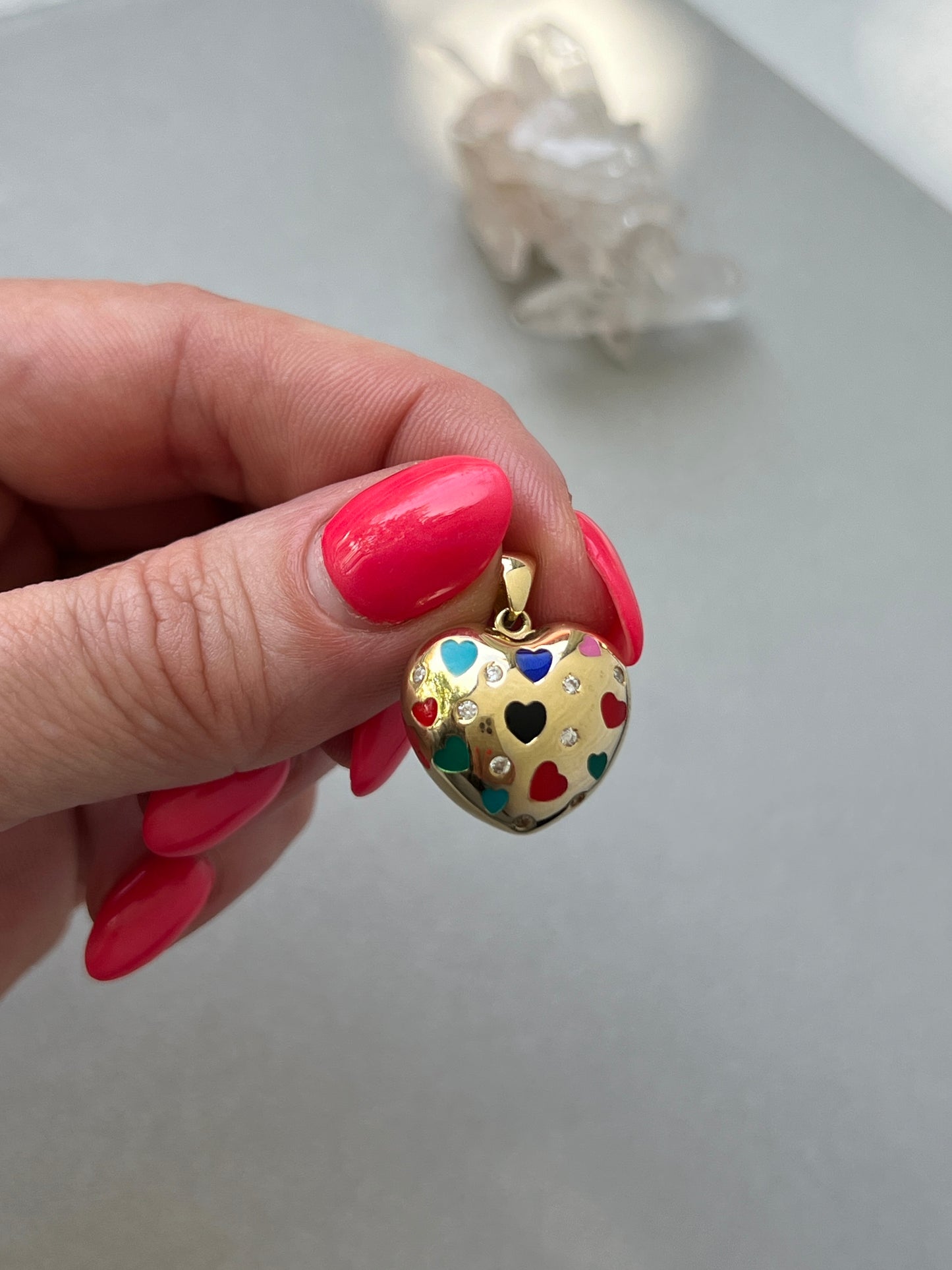 Estate 14k Gold Double Sided Puffy Heart Pendant