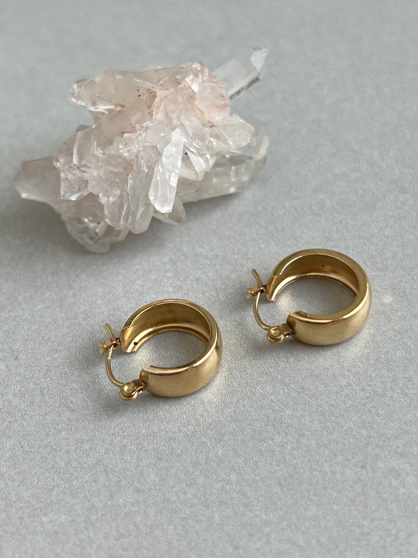 Vintage 14k Gold Wide Huggie Hoop Earrings