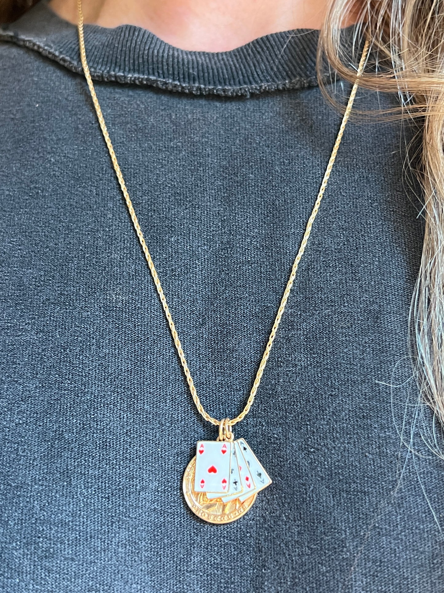 Vintage 14k Gold ‘Lucky Aces’ Enameled Playing Cards Charm