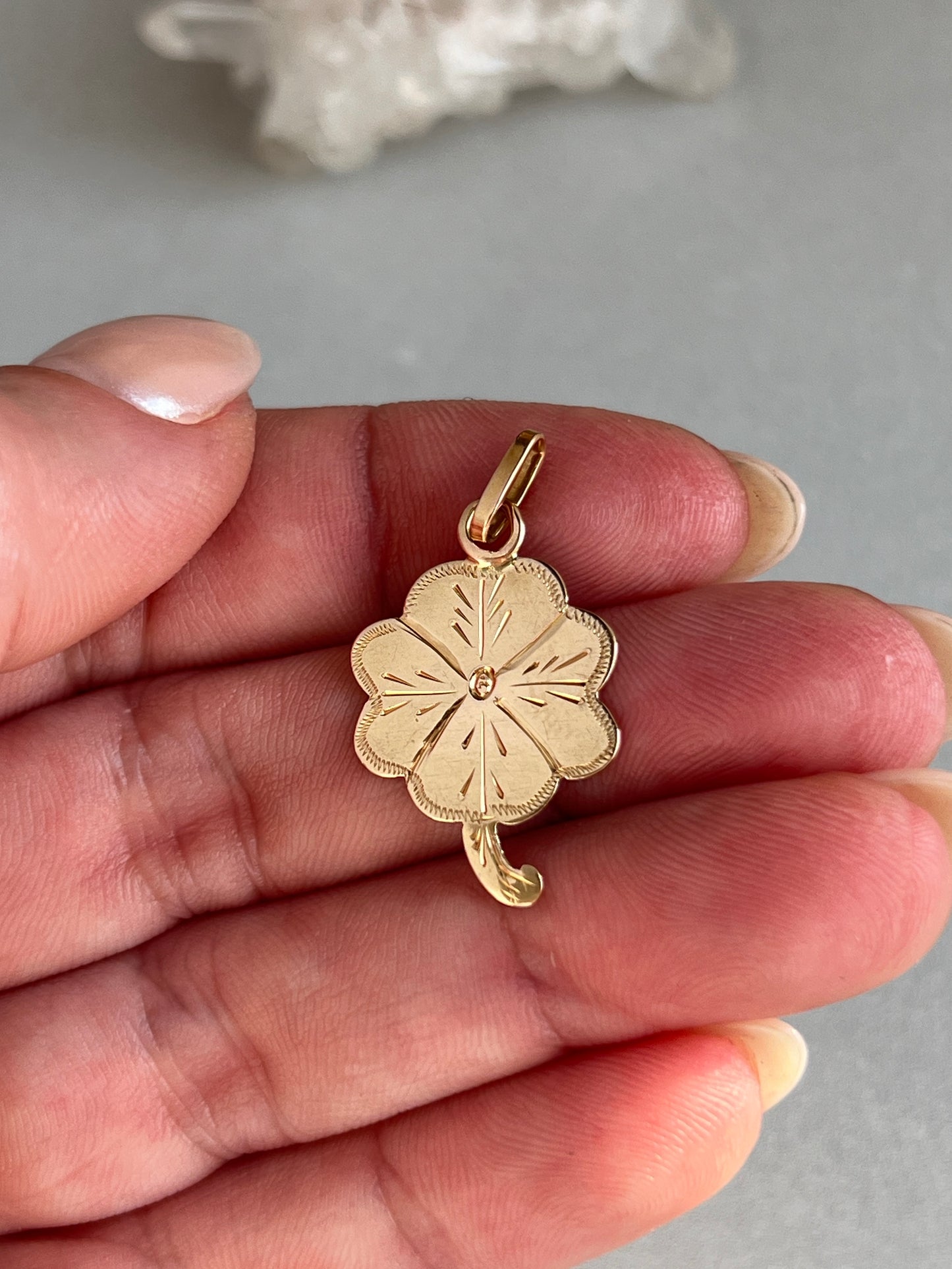 Vintage 14k Gold Hand Engraved Lucky Shamrock Charm