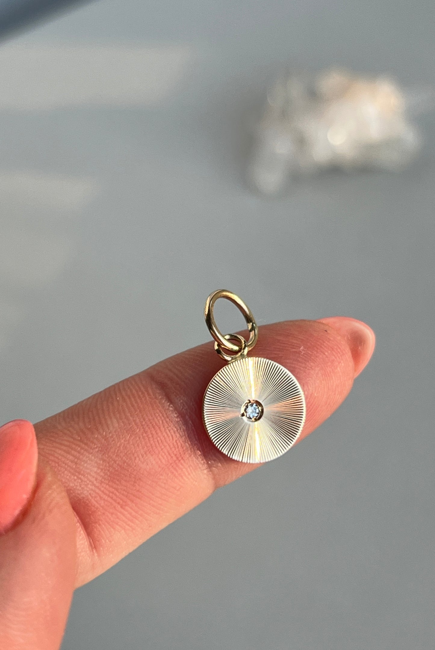 Vintage 14k Gold Round Engine Turned Diamond Accent Pendant