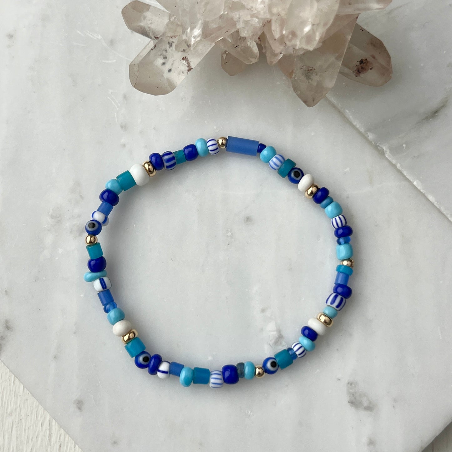 7.5” The Blues Trade Bead + 14k Gold Bracelet