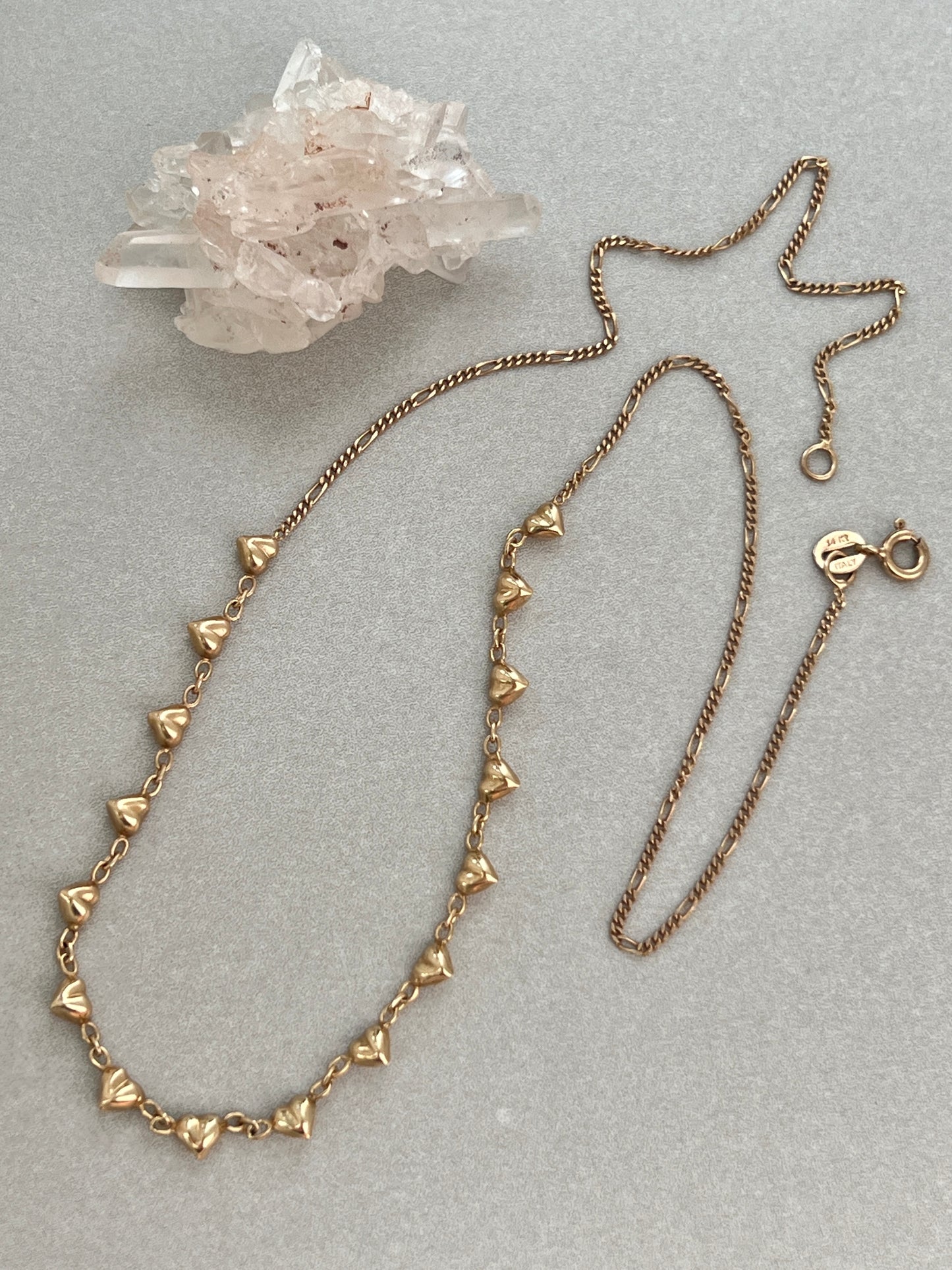 Vintage 14k Gold 16” Heart Fringe Necklace