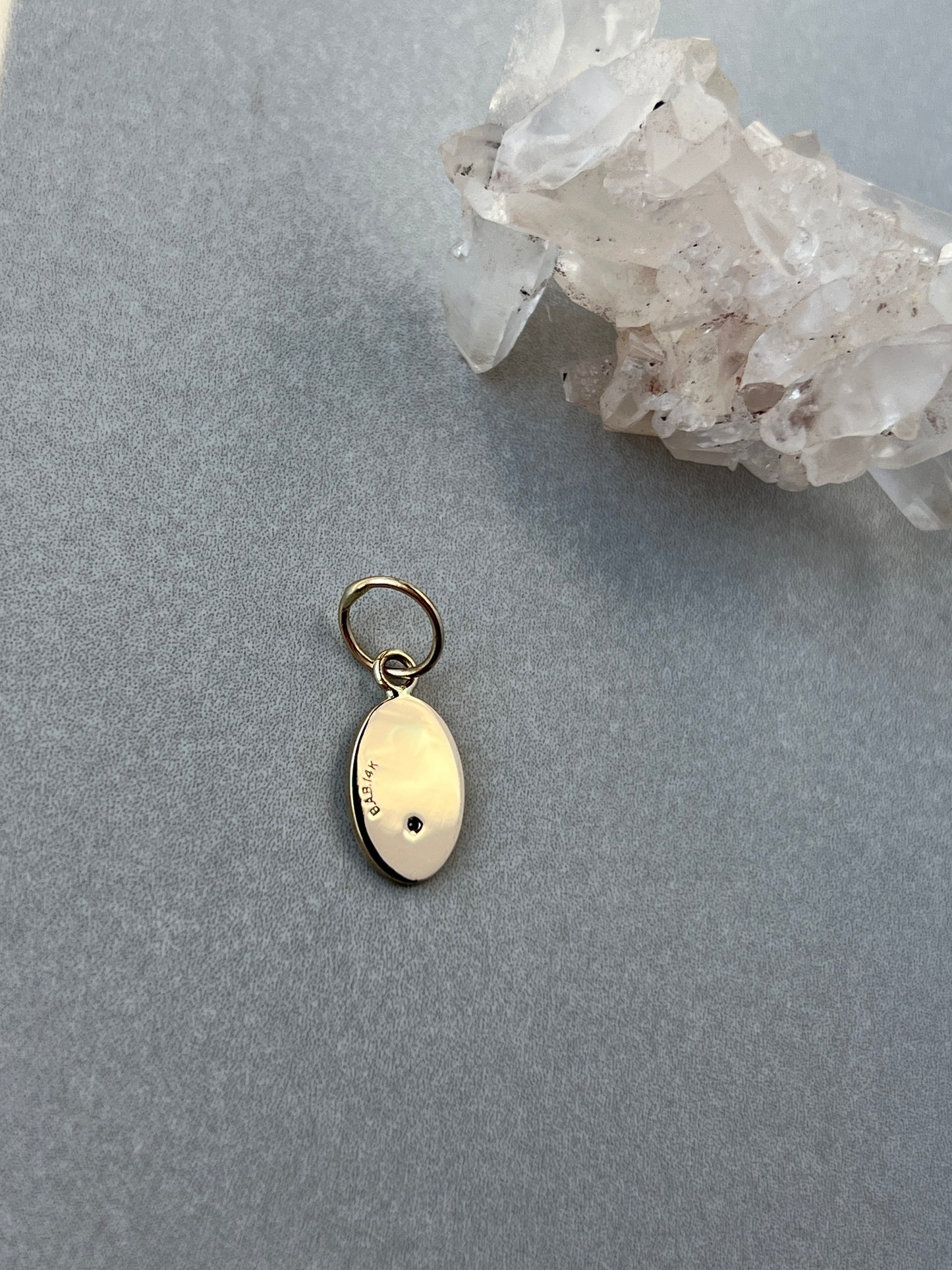 Vintage 14k Gold Small Oval Star Set Diamond Charm