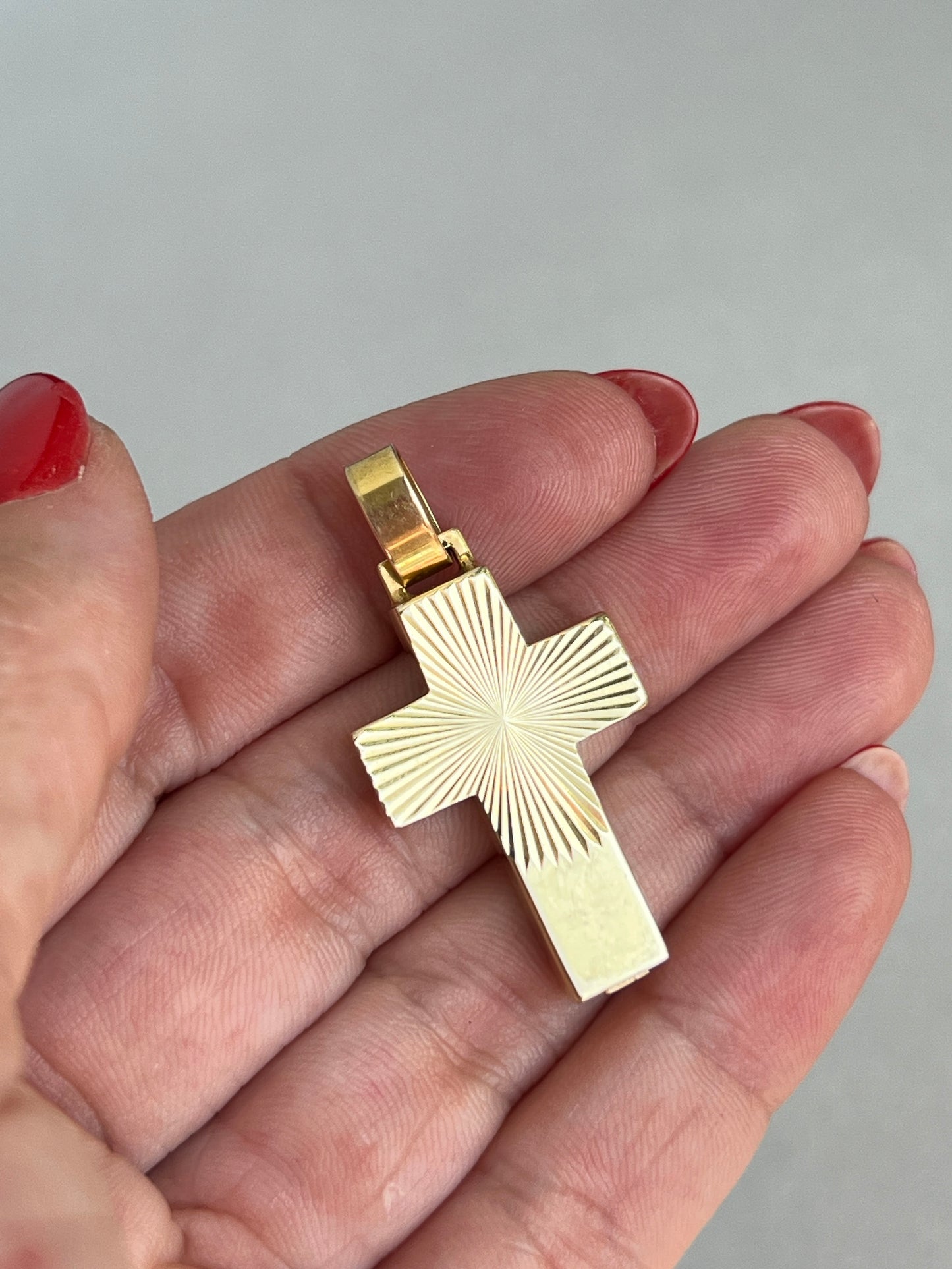 Vintage 14k Gold Engine Turned Cross by Unoaerre Italy