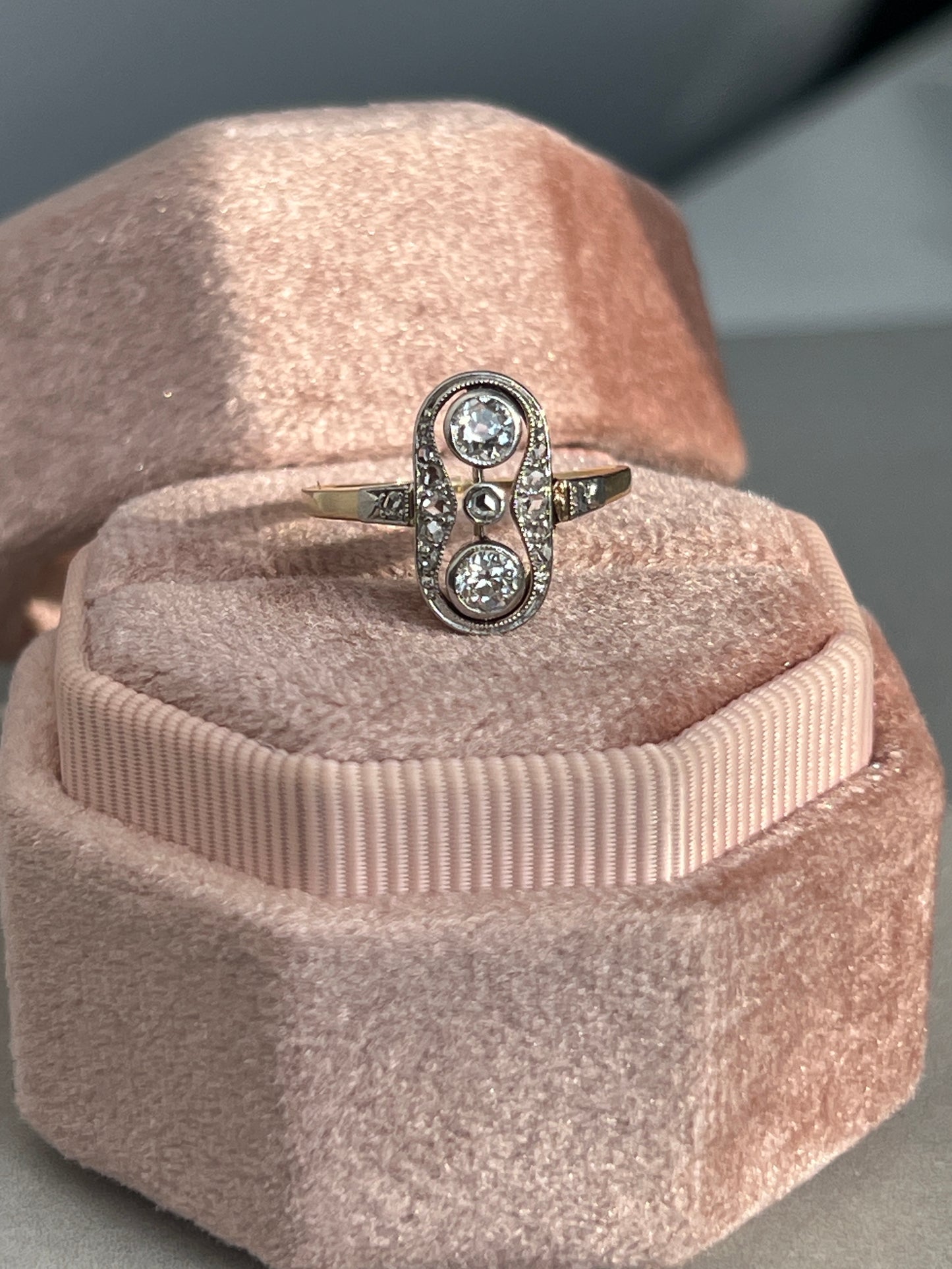 Antique 14k Gold .36 CTW Mixed Old Cut Diamond Shield Ring