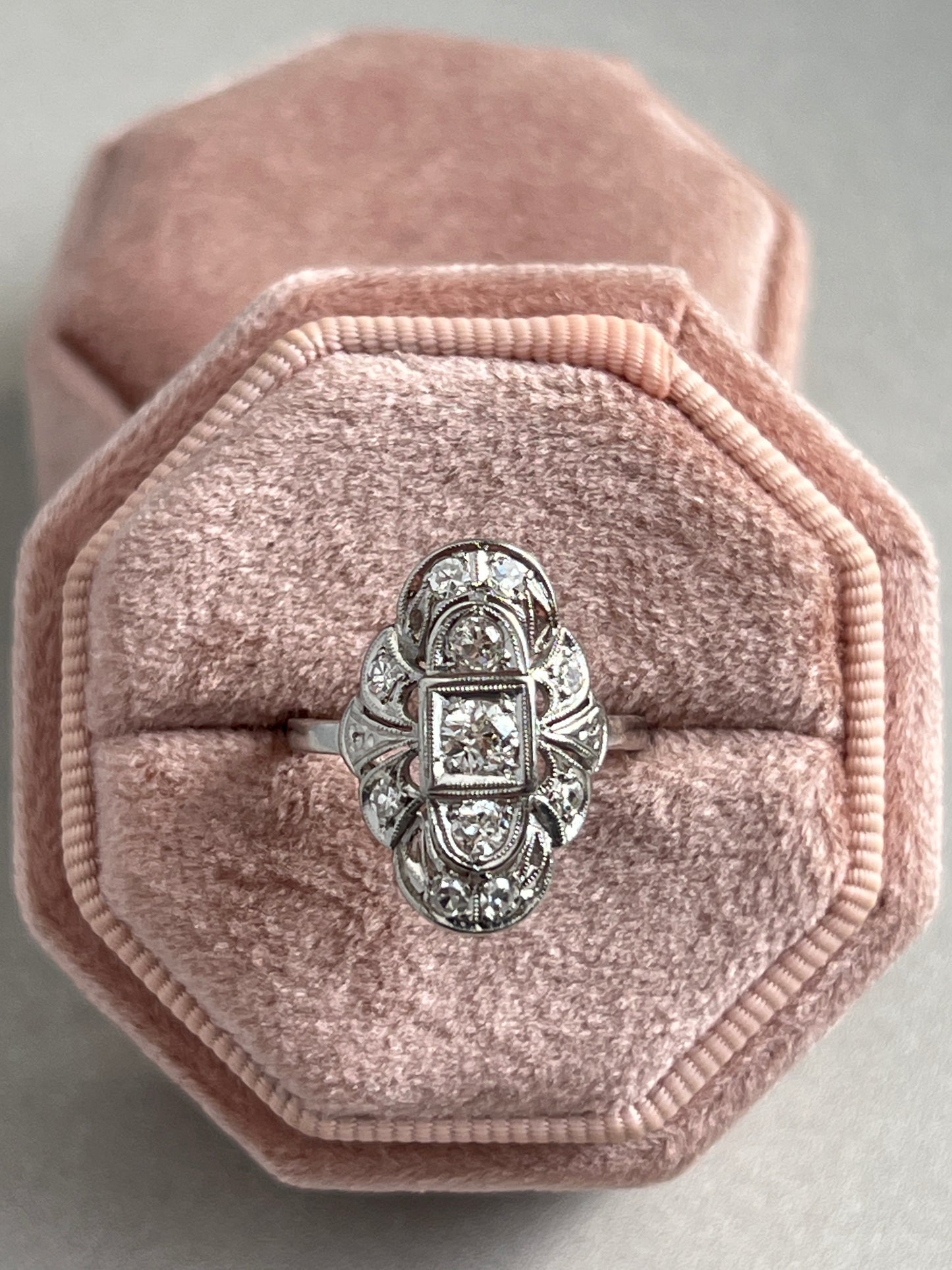 Antique Platinum .60 CTW European Old Cut Diamond Shield Ring