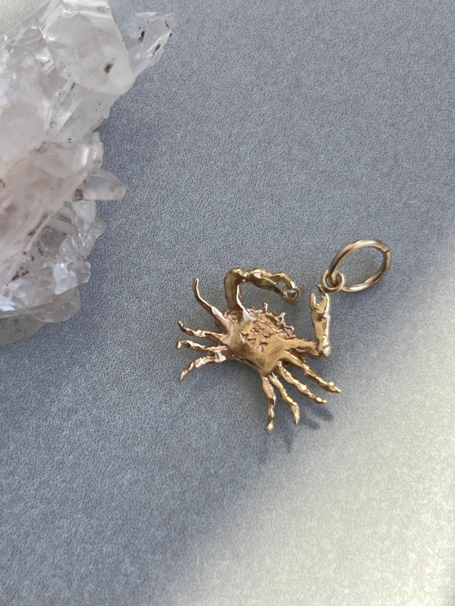 Vintage 14k Gold Figural Crab Charm with Diamond Accent