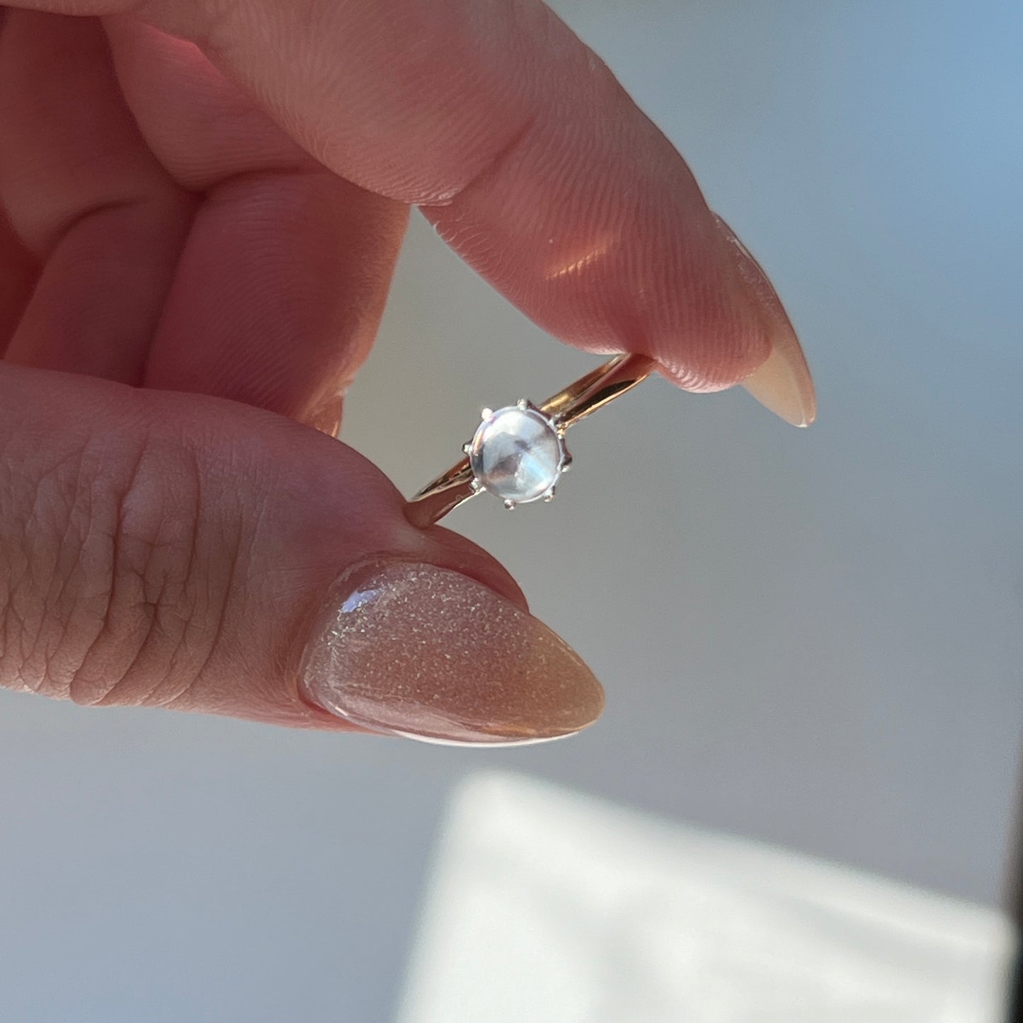 Antique 9k + Platinum Moonstone Cabochon Ring