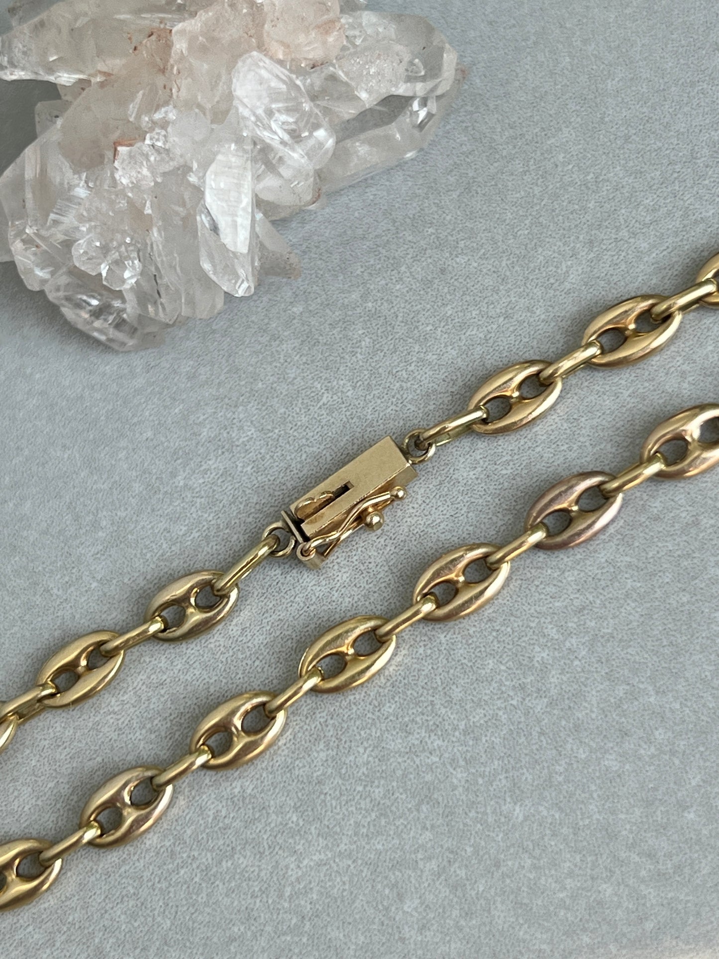 Vintage 14k Gold Puffy Anchor/Mariner Link Bracelet with Box Clasp