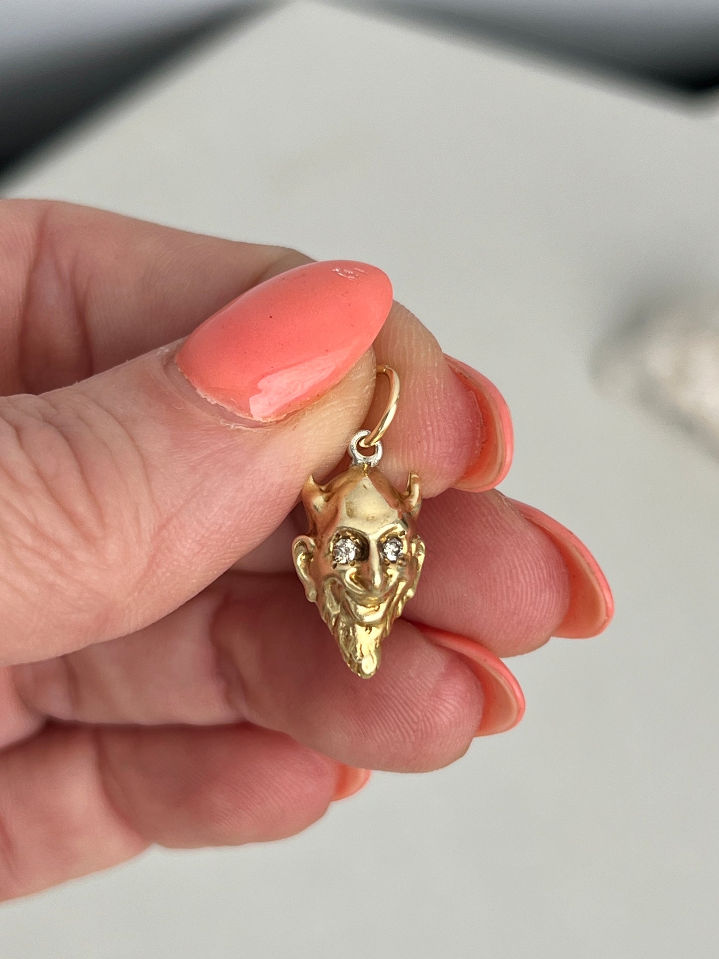 Vintage 14k Yellow Gold Diamond-Eyed Devil Charm
