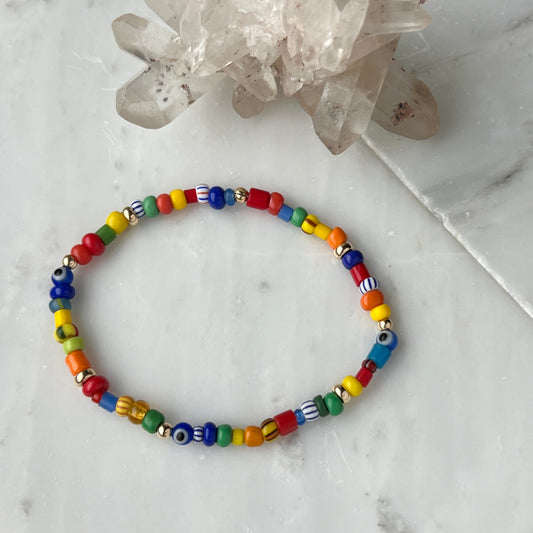 6.5” Rainbow Trade Bead + 14k Gold Bracelet