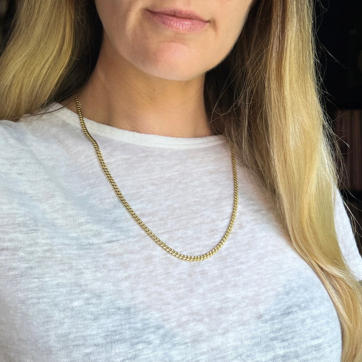 Vintage 14k Gold 22” Cuban Curb Link Chain