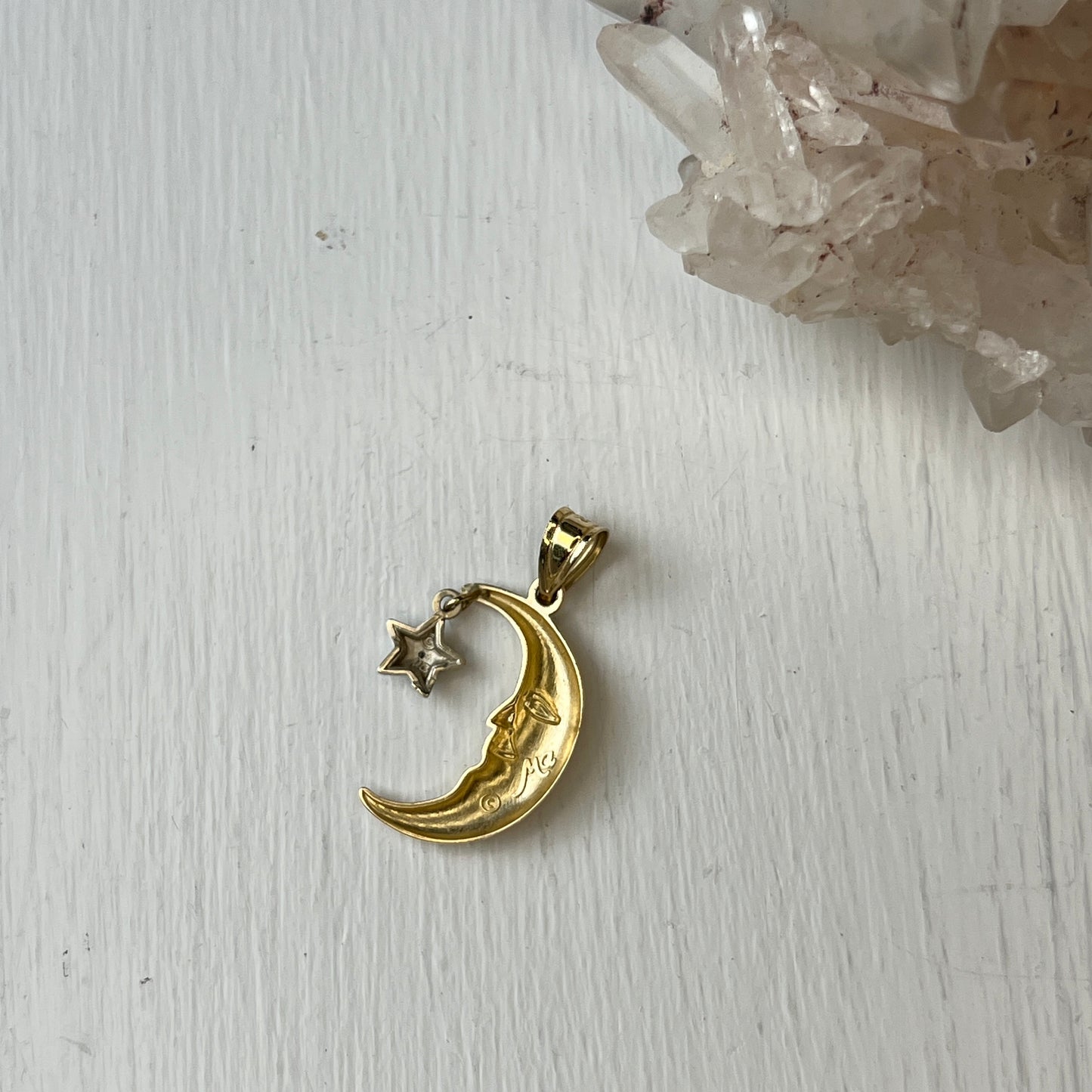 Vintage 14k Gold Moon + Diamond Star Charm