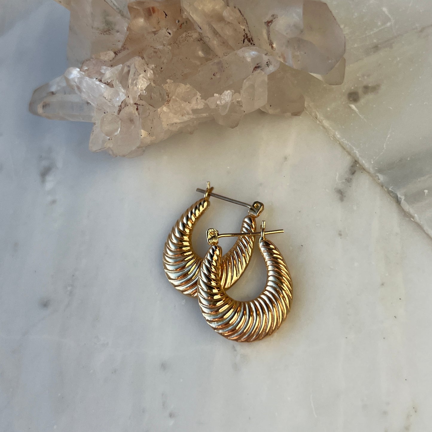 Vintage 14k Gold Shrimp Hoop Earrings