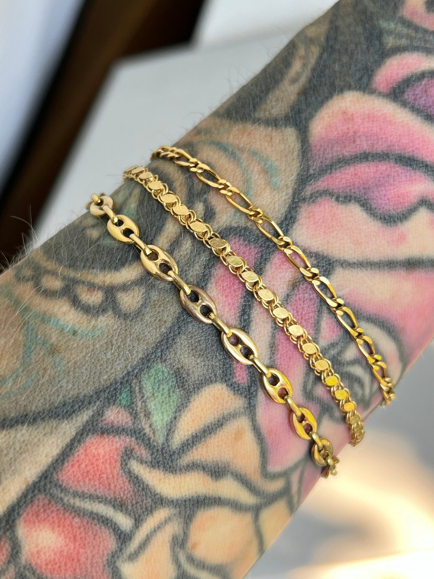 Vintage 14k Gold Puffy Anchor/Mariner Link Bracelet with Box Clasp