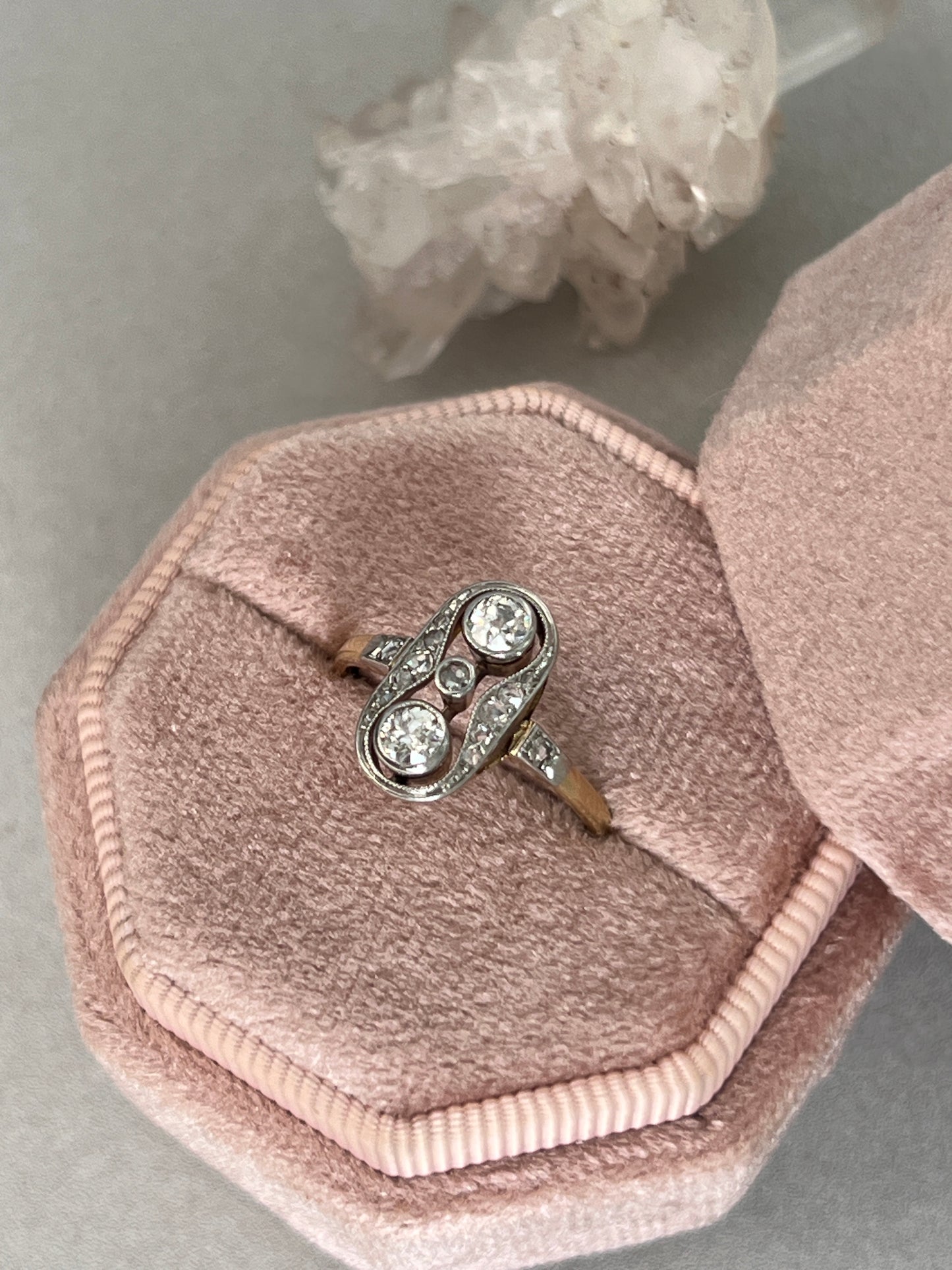 Antique 14k Gold .36 CTW Mixed Old Cut Diamond Shield Ring