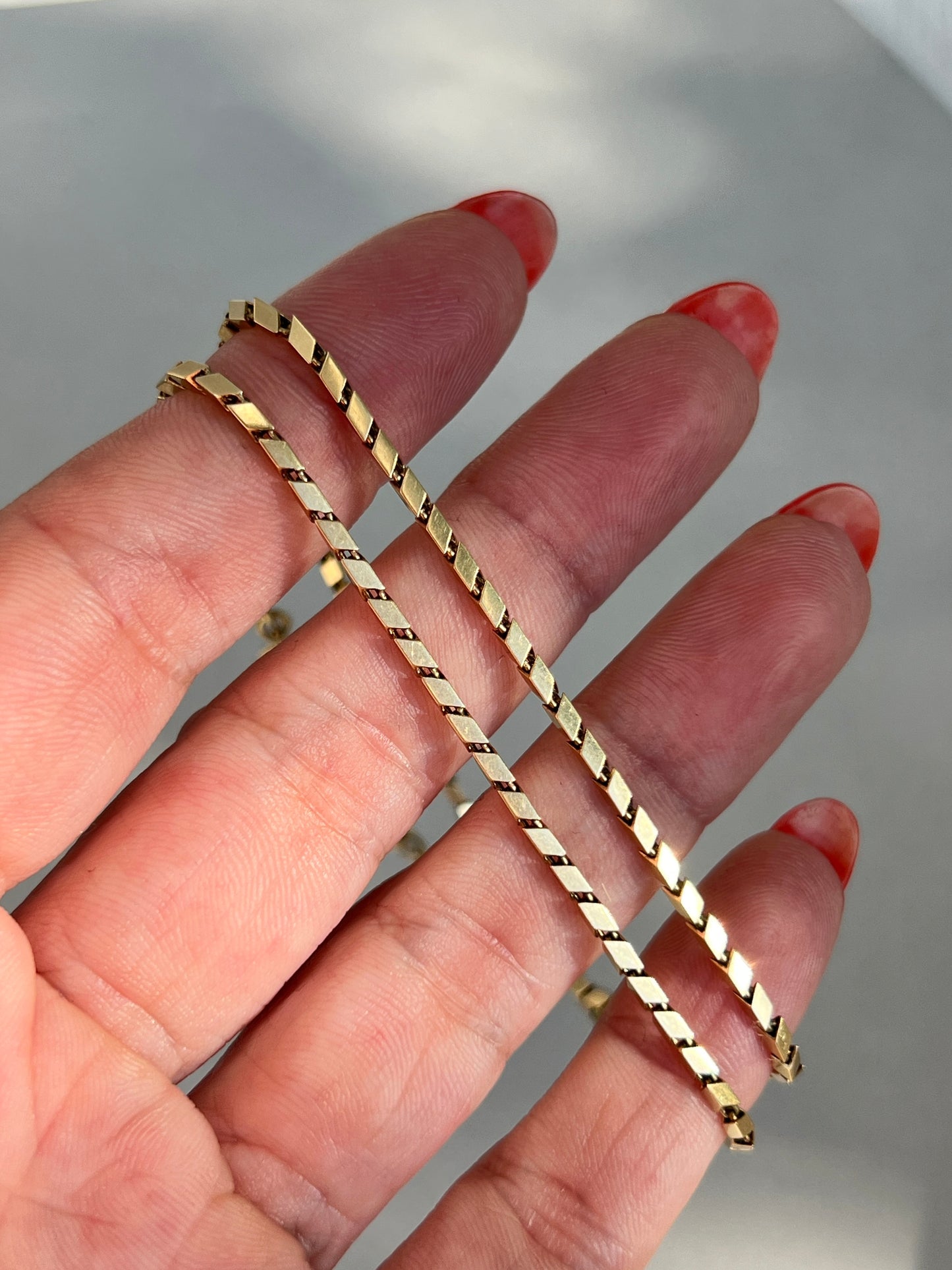 Antique 14k Gold 16” Geometric Link Watch Chain Necklace