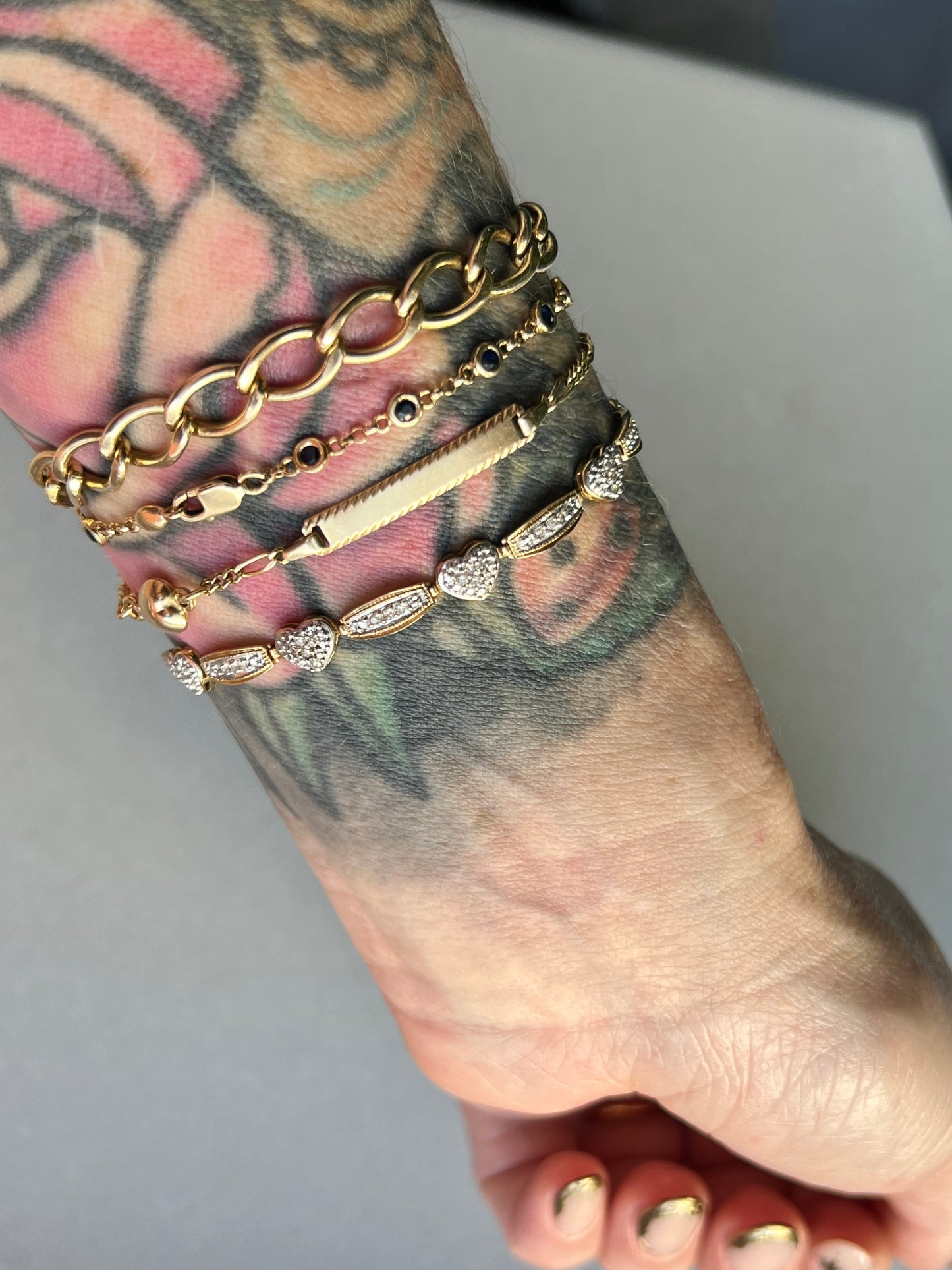 Vintage 14k Gold Diamond Pavé Heart Link Tennis Bracelet