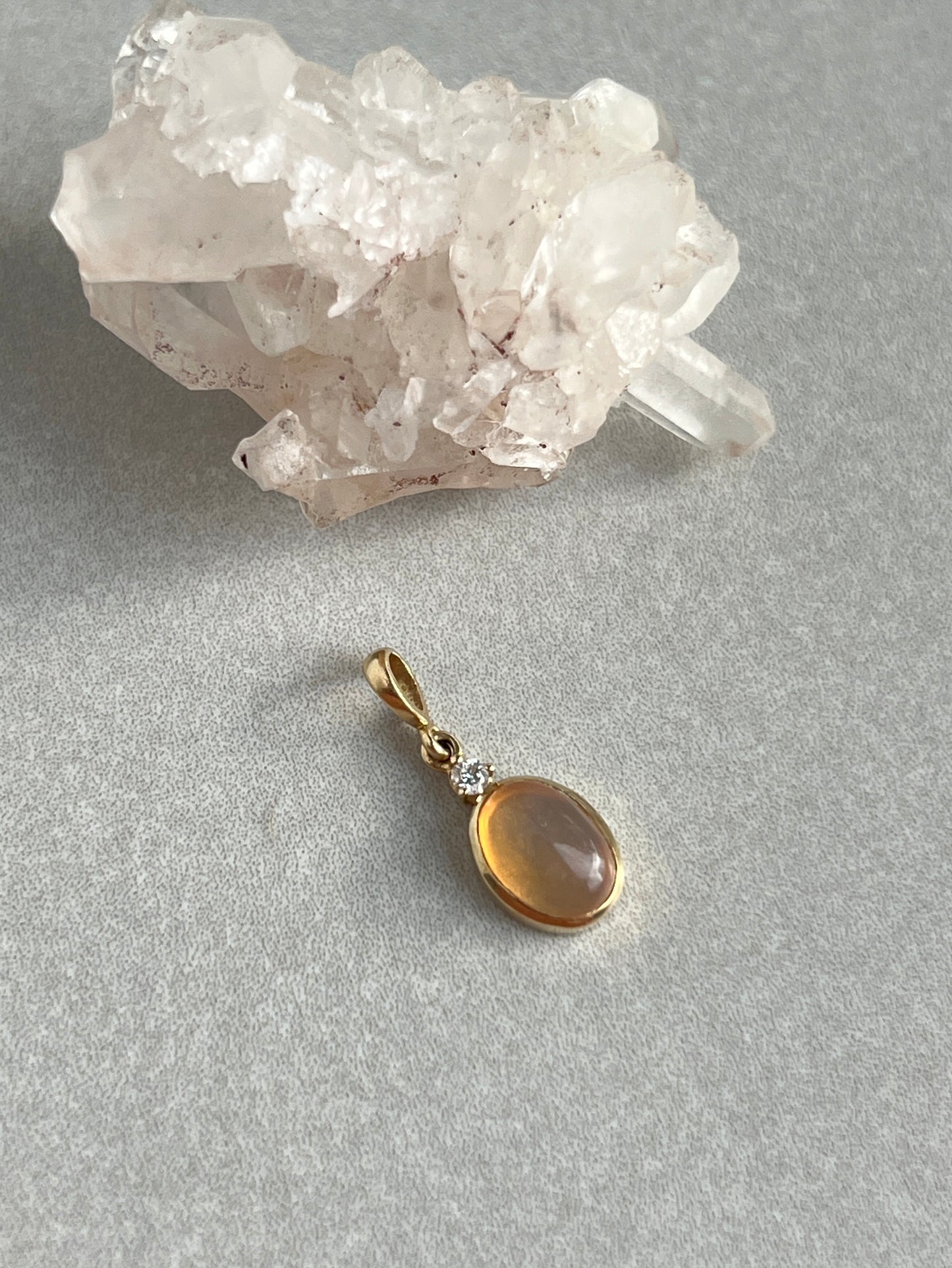 Vintage 14k Gold Small Opalite + Diamond Charm