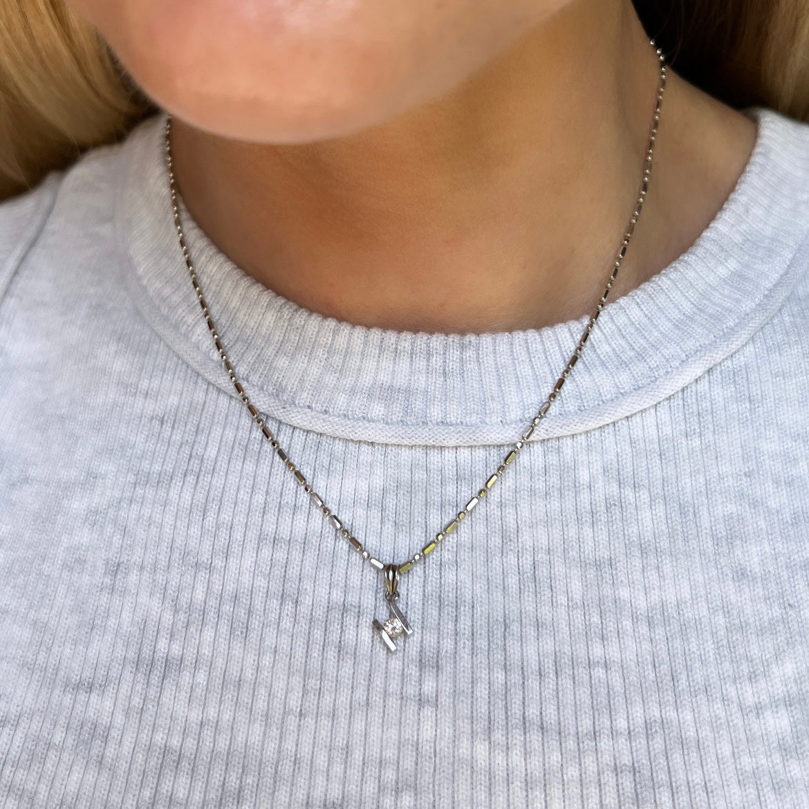 Vintage 18k White Gold Geometric Natural Diamond Pendant