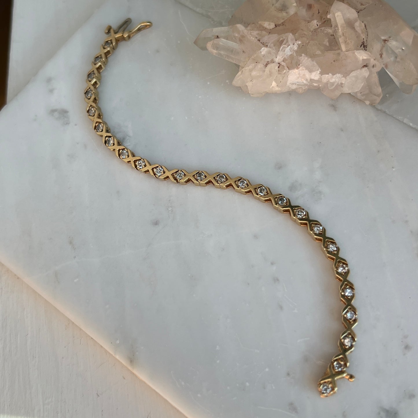 Vintage 14k Yellow Gold Diamond Tennis Bracelet