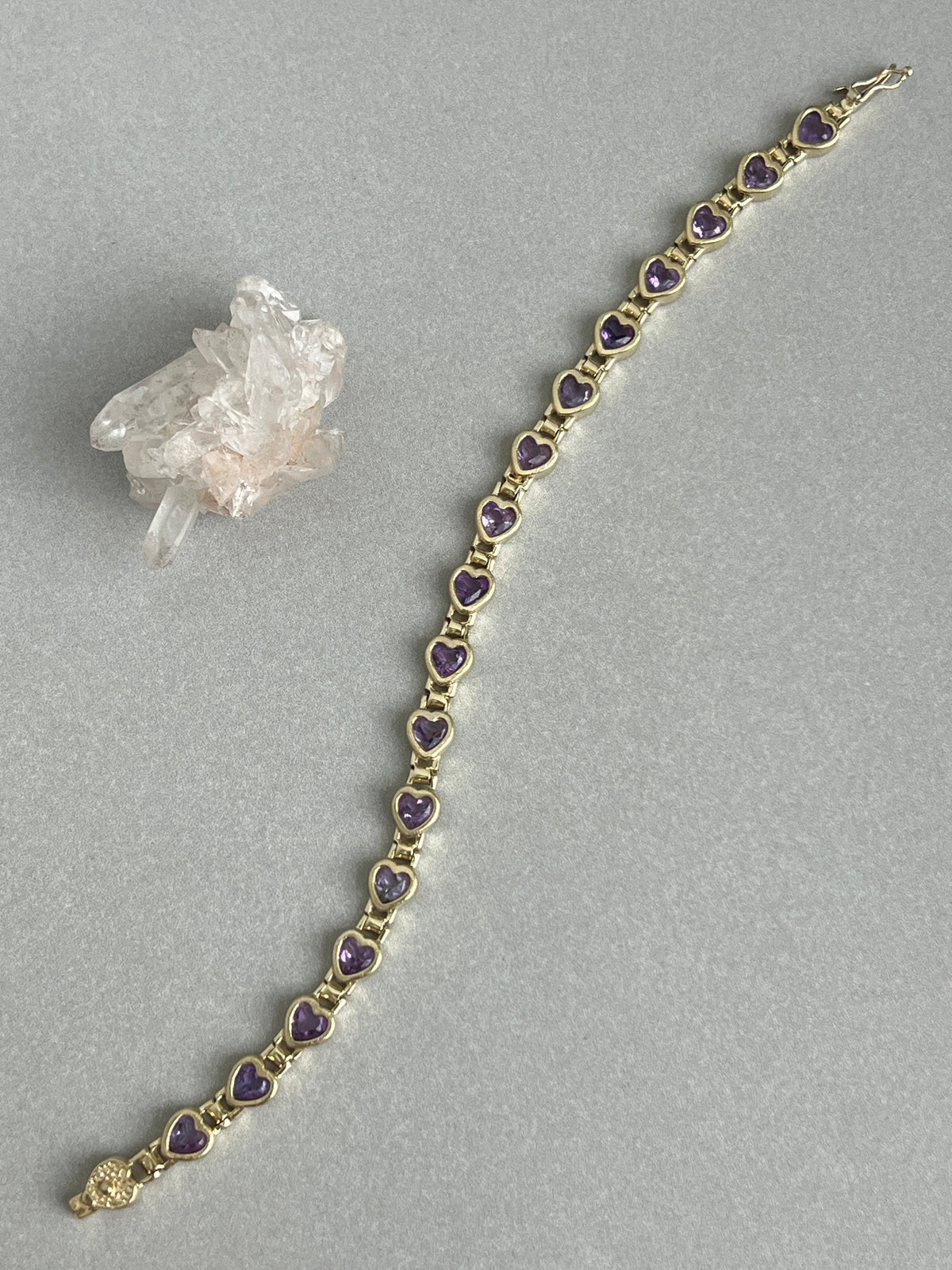 Vintage 14k Gold Bezel Set Amethyst Gemstone Heart Link Bracelet