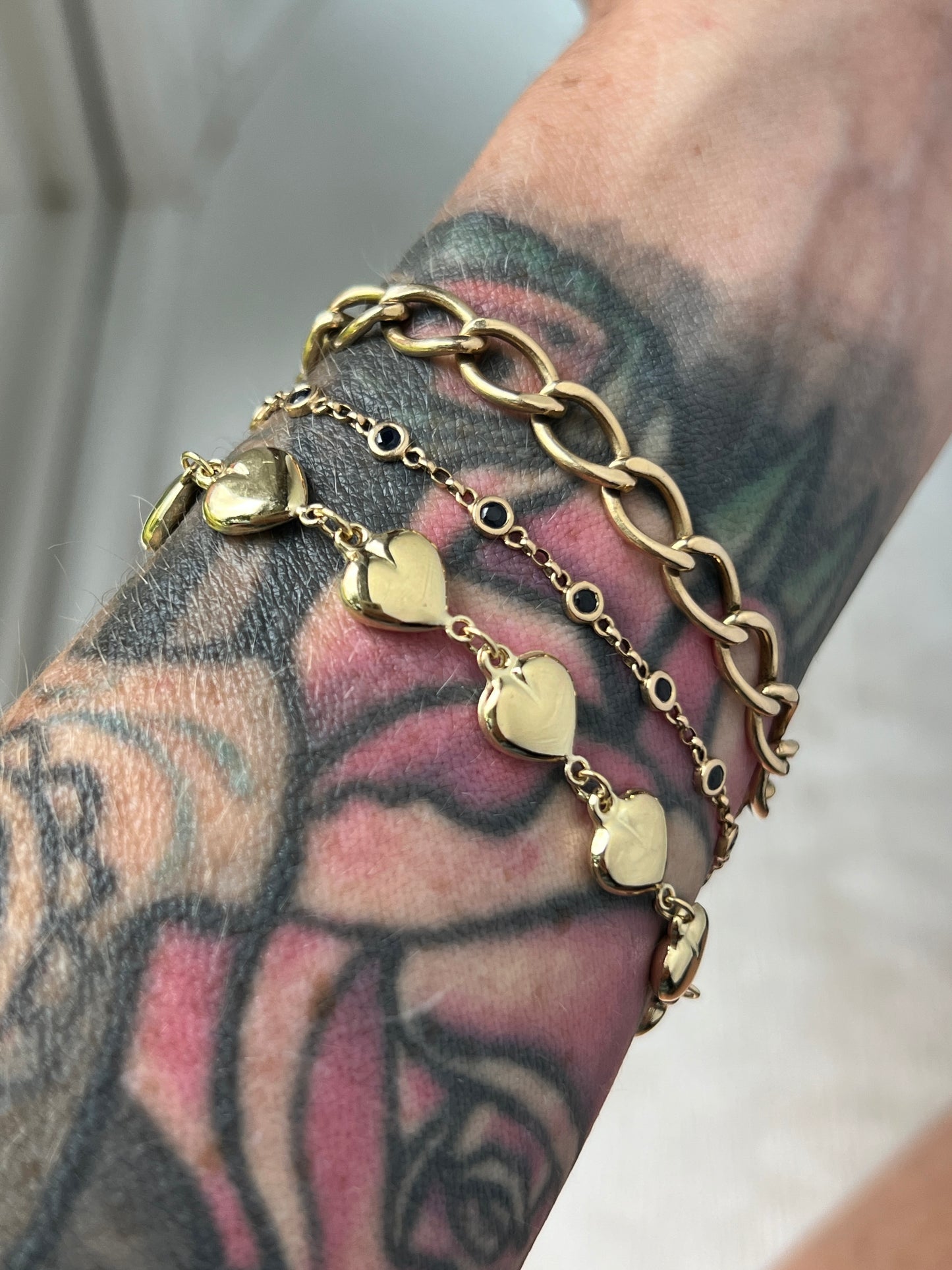 Vintage 14k Gold Puffy Hearts Link Bracelet