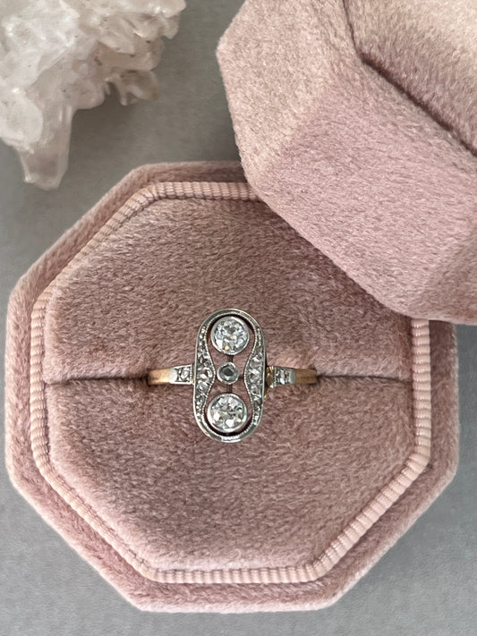 Antique 14k Gold .36 CTW Mixed Old Cut Diamond Shield Ring