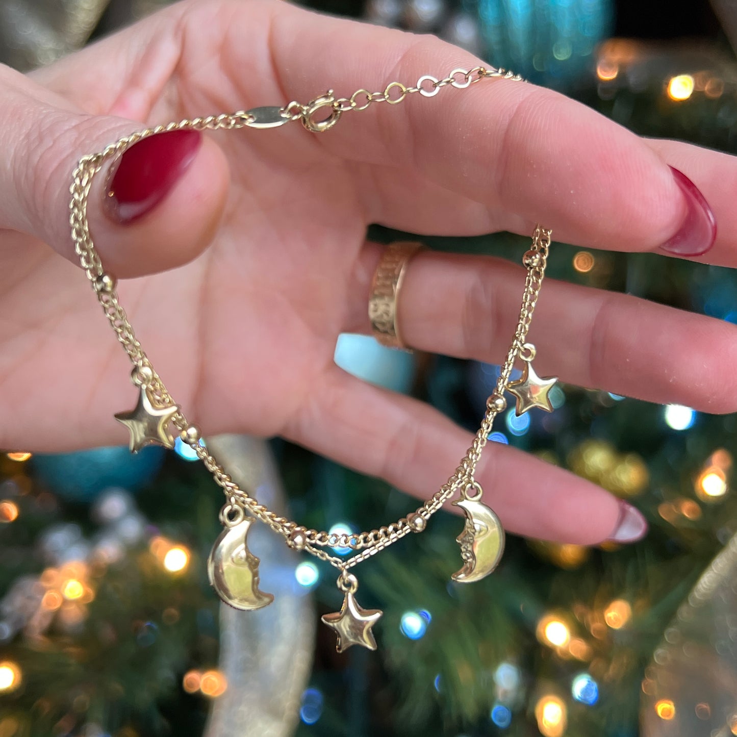 Estate 14k Gold Moon + Stars Bracelet