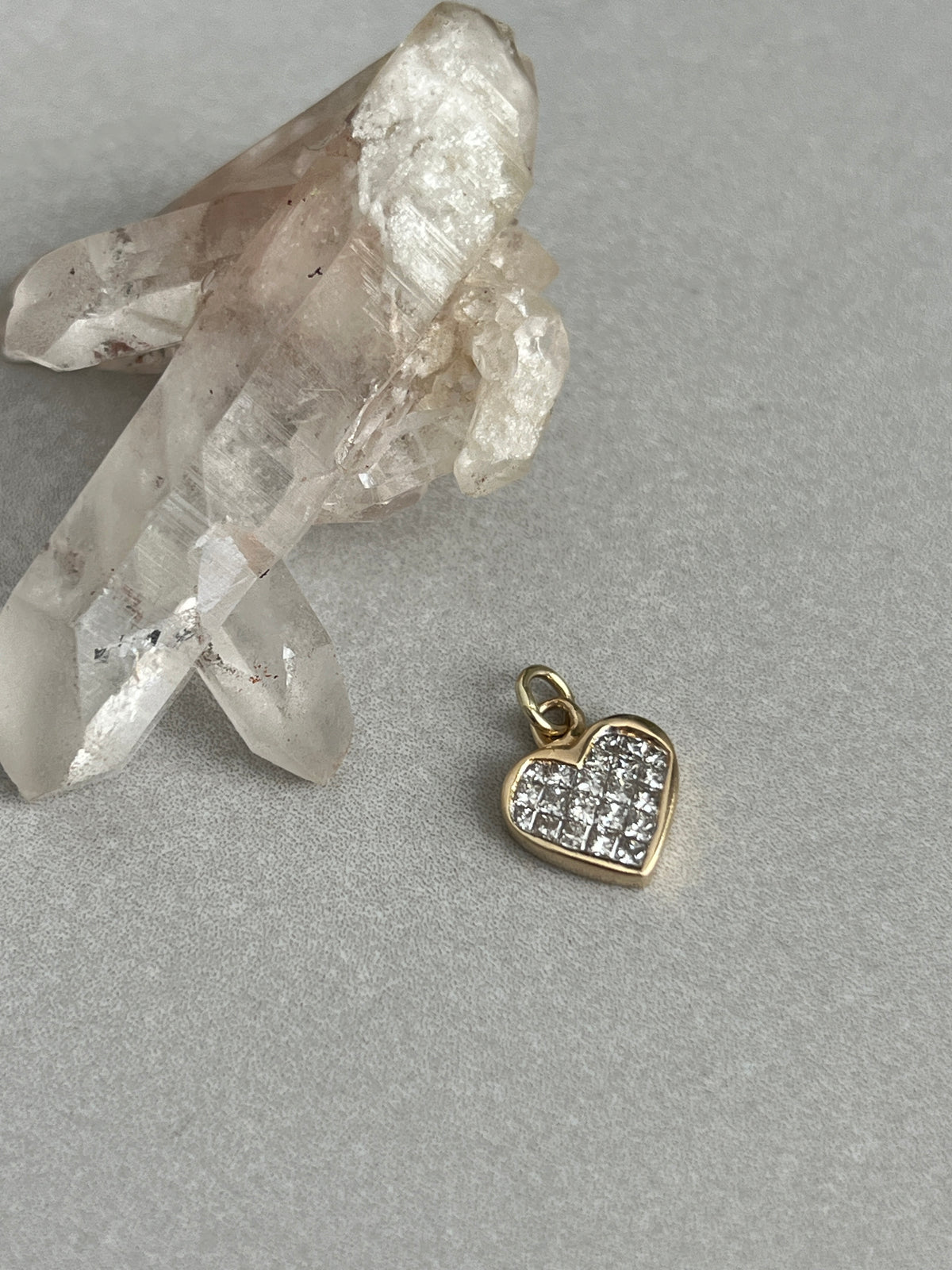 Vintage 14k Gold Princess Cut Invisible Set Diamond Heart Charm