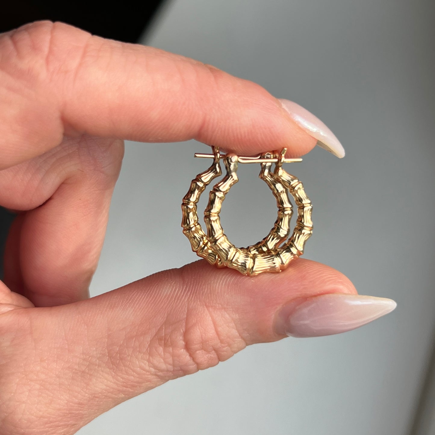 Vintage 14k Gold Bamboo Hoop Earrings