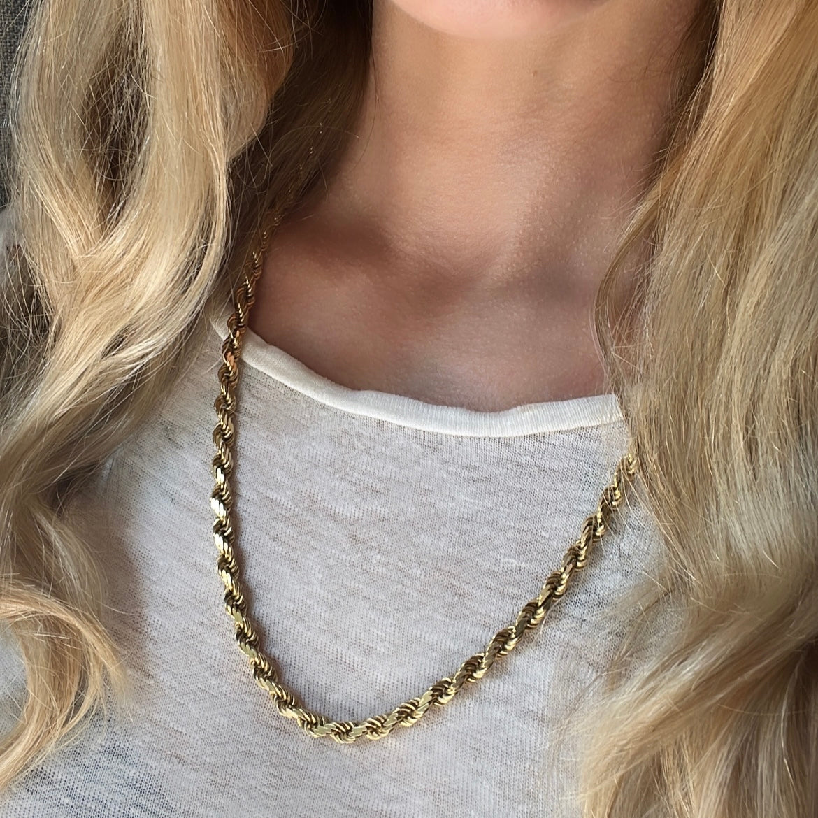 23.5” Vintage 14k Gold Solid Rope Link Chain Necklace