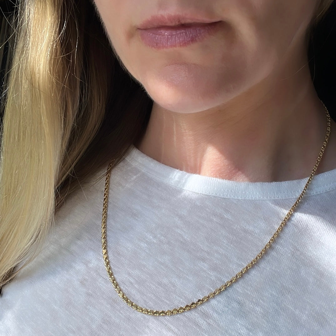 Vintage 14k Gold 20” Mirror Heart Link Chain Necklace