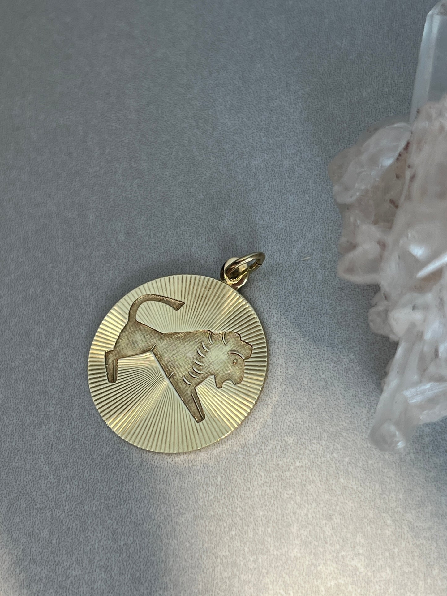 Vintage 14k Gold Engine Turned Celestial Leo Zodiac Charm