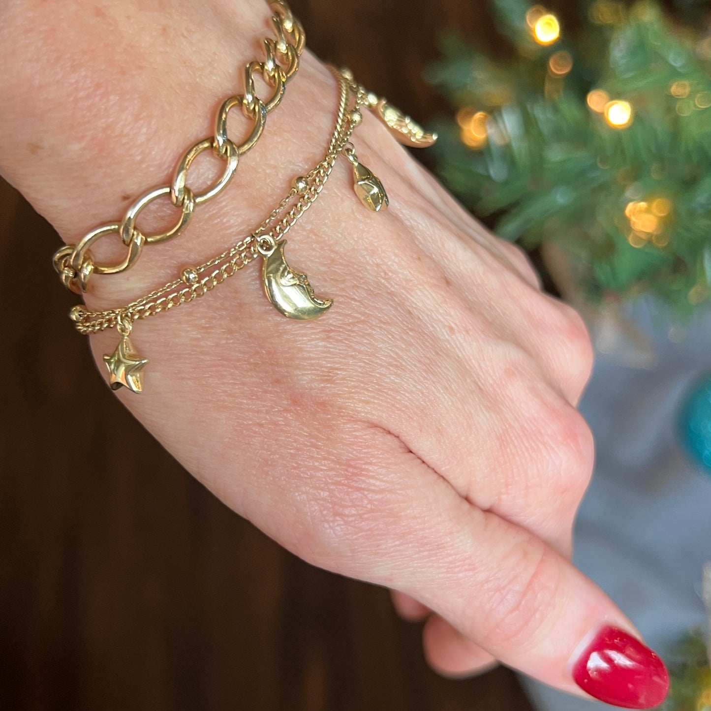 Estate 14k Gold Moon + Stars Bracelet