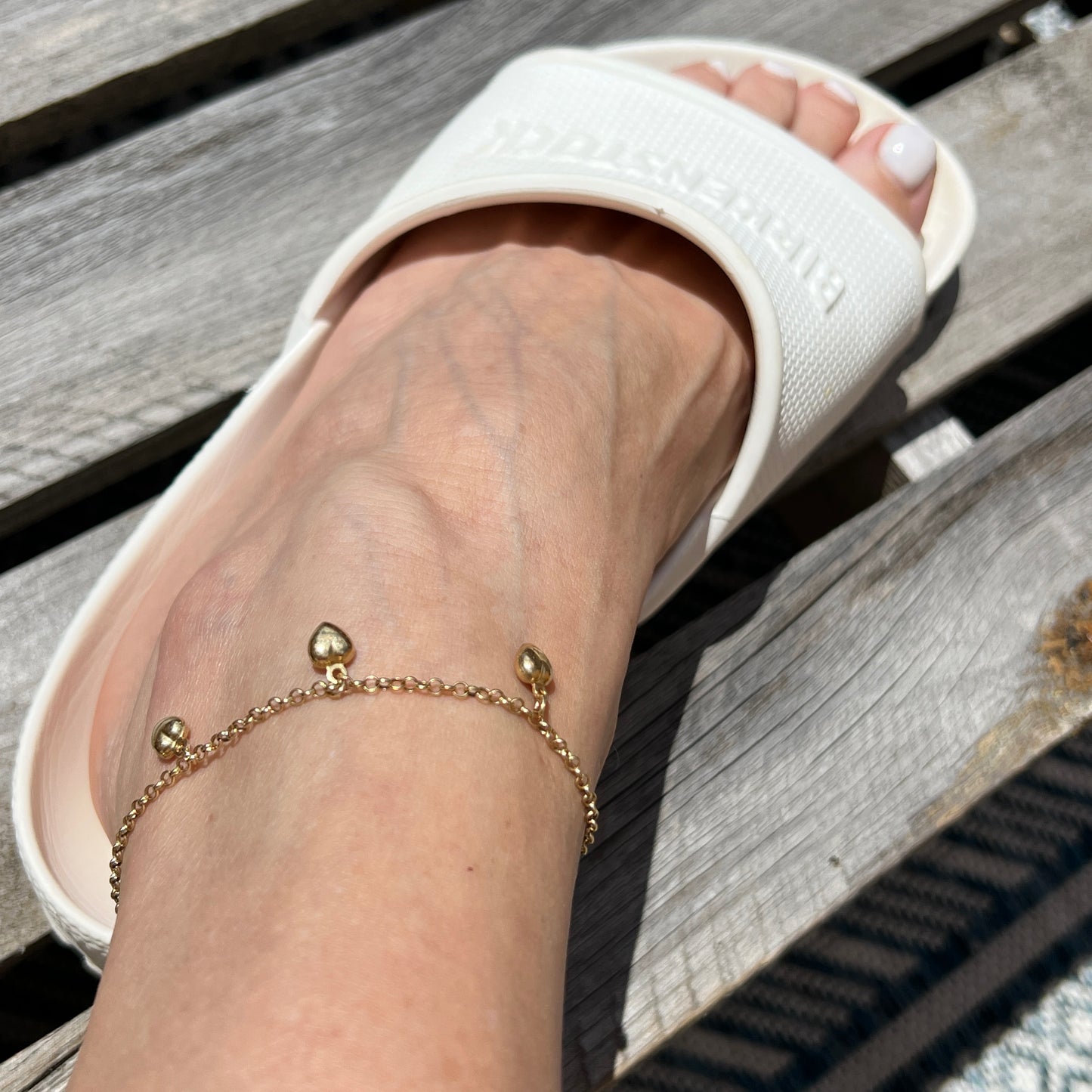 Vintage 14k Gold Rolo Chain with Puffy Hearts Bracelet/Anklet