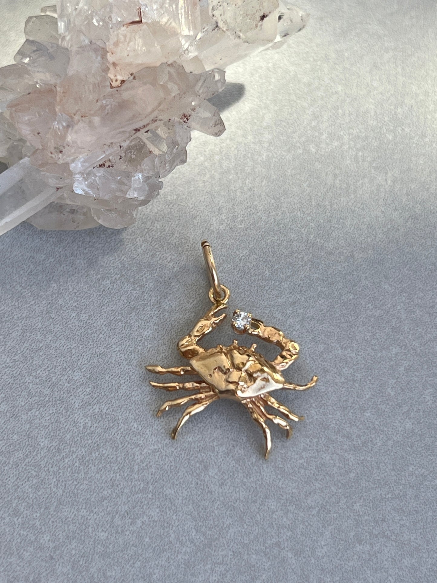 Vintage 14k Gold Figural Crab Charm with Diamond Accent